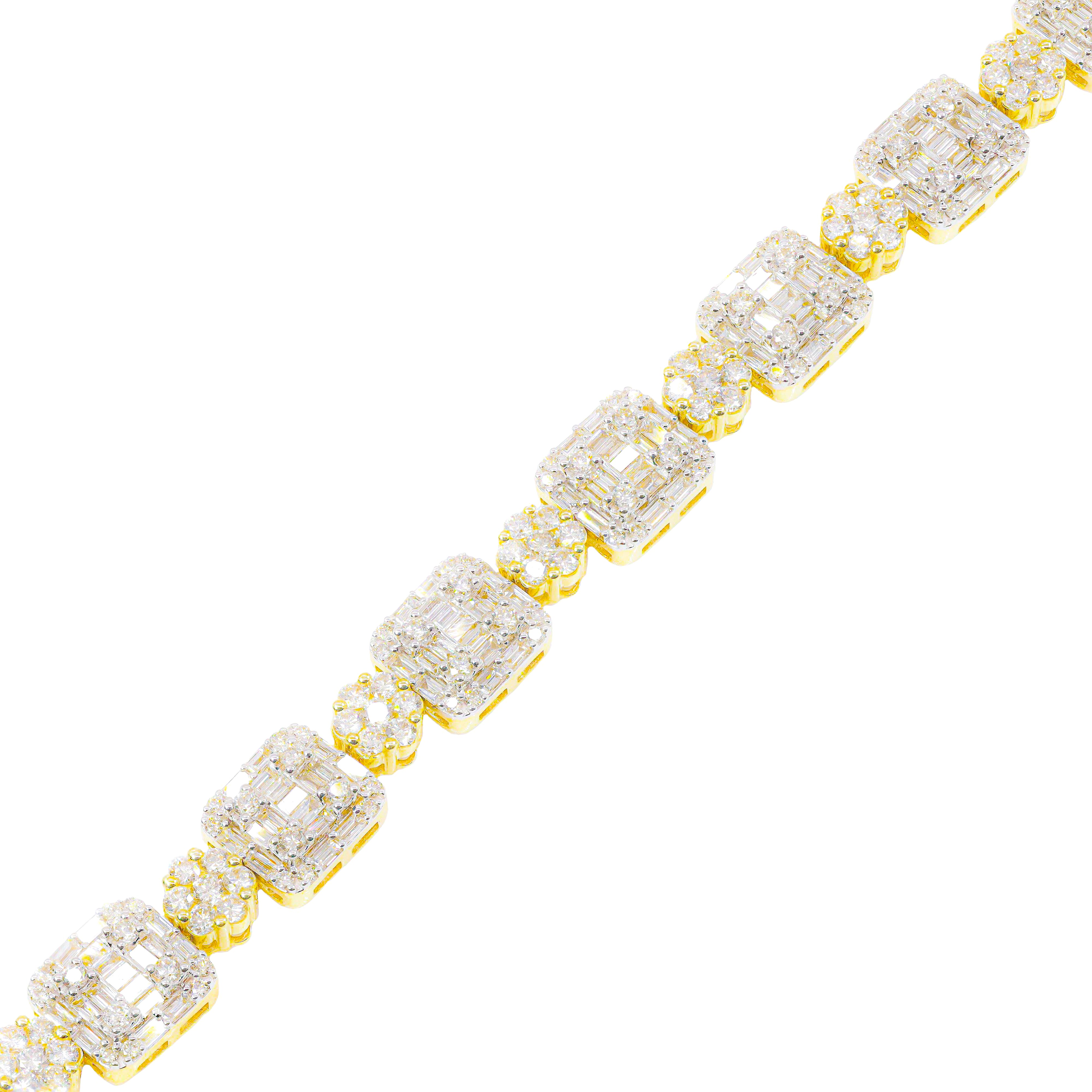Baguette and Flower Cluster Diamond Bracelet