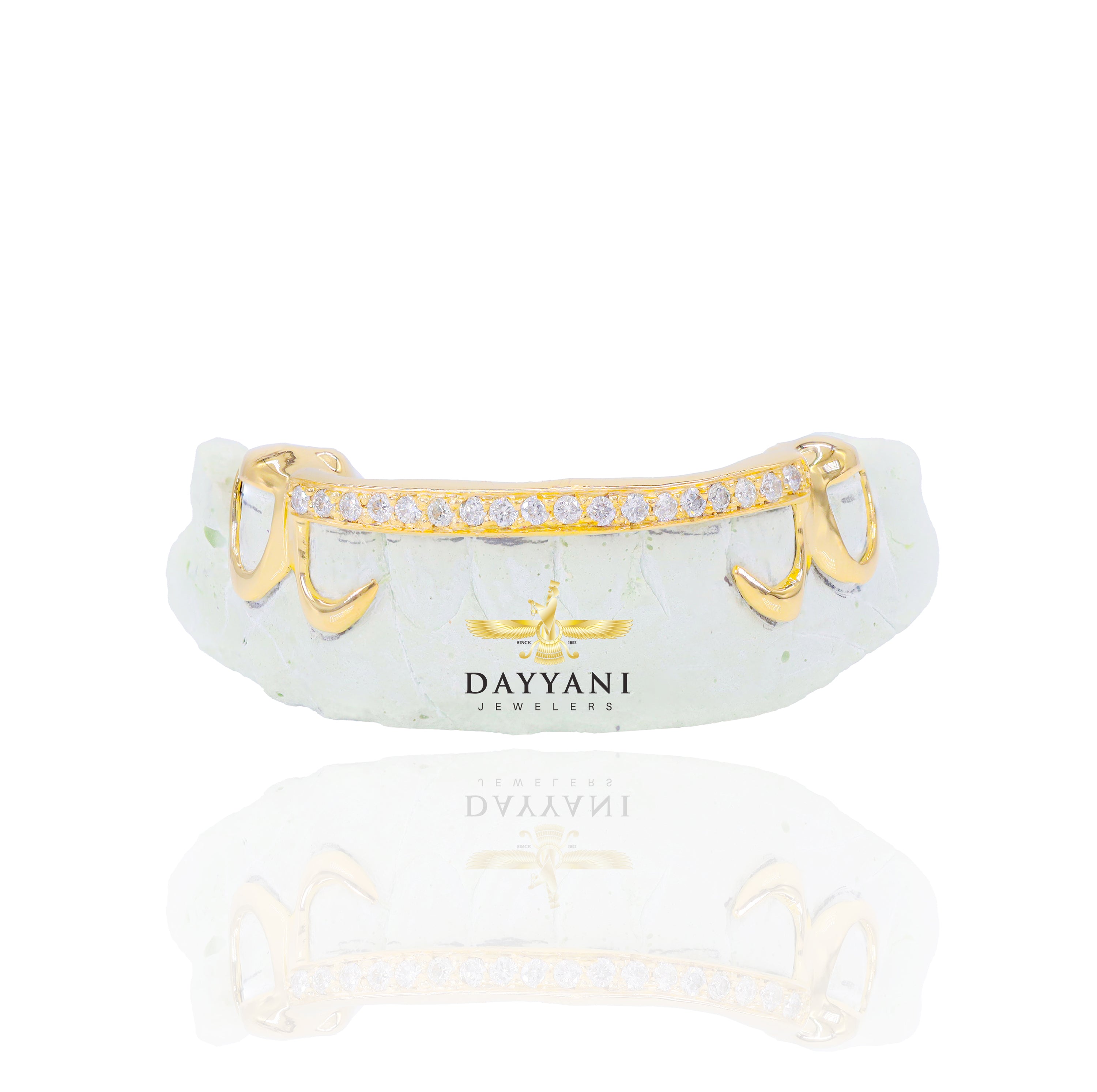 Custom Kim K. Style One Row Diamond Bar with Open Face Ends Gold Grillz