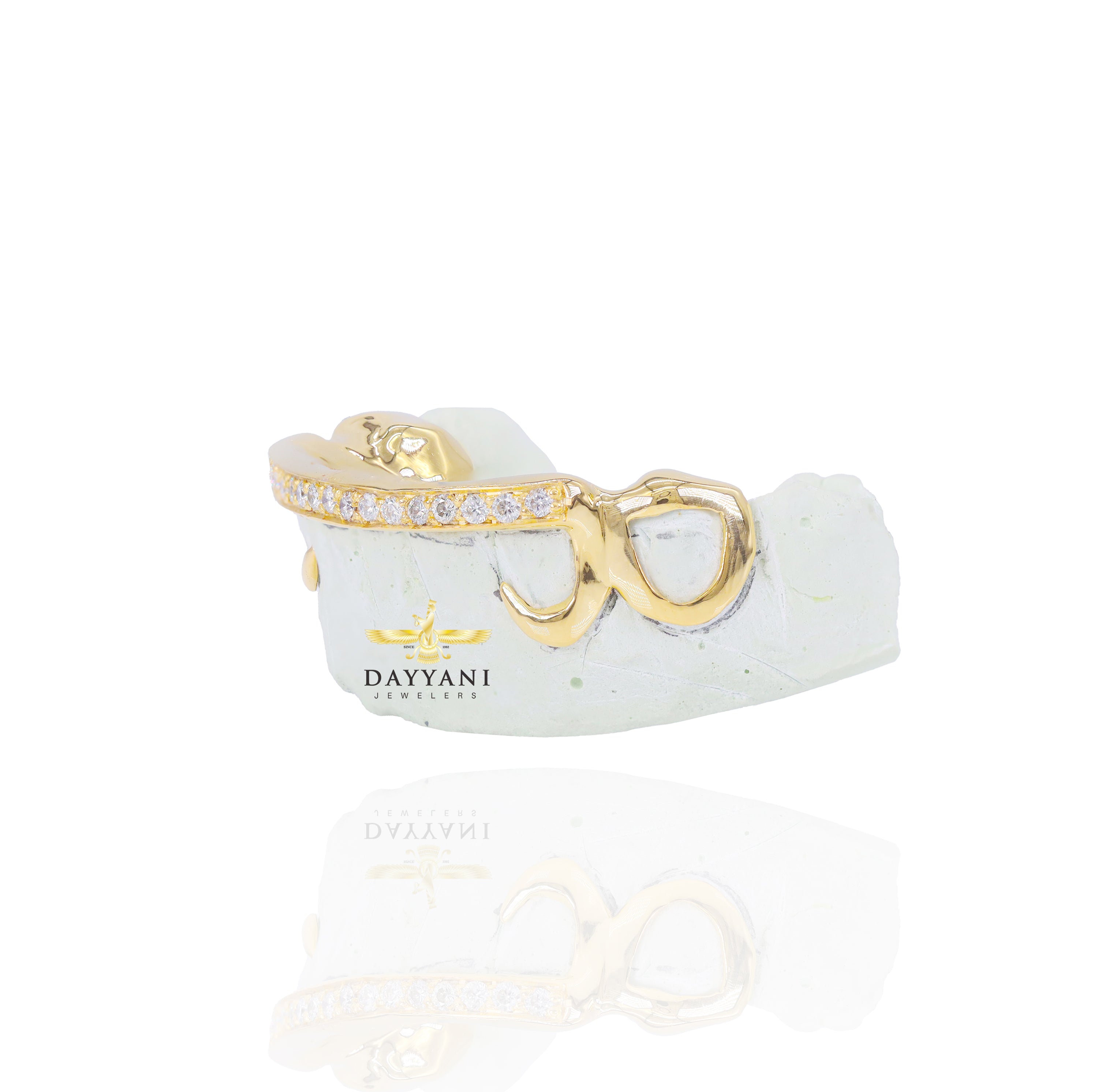 Custom Kim K. Style One Row Diamond Bar with Open Face Ends Gold Grillz
