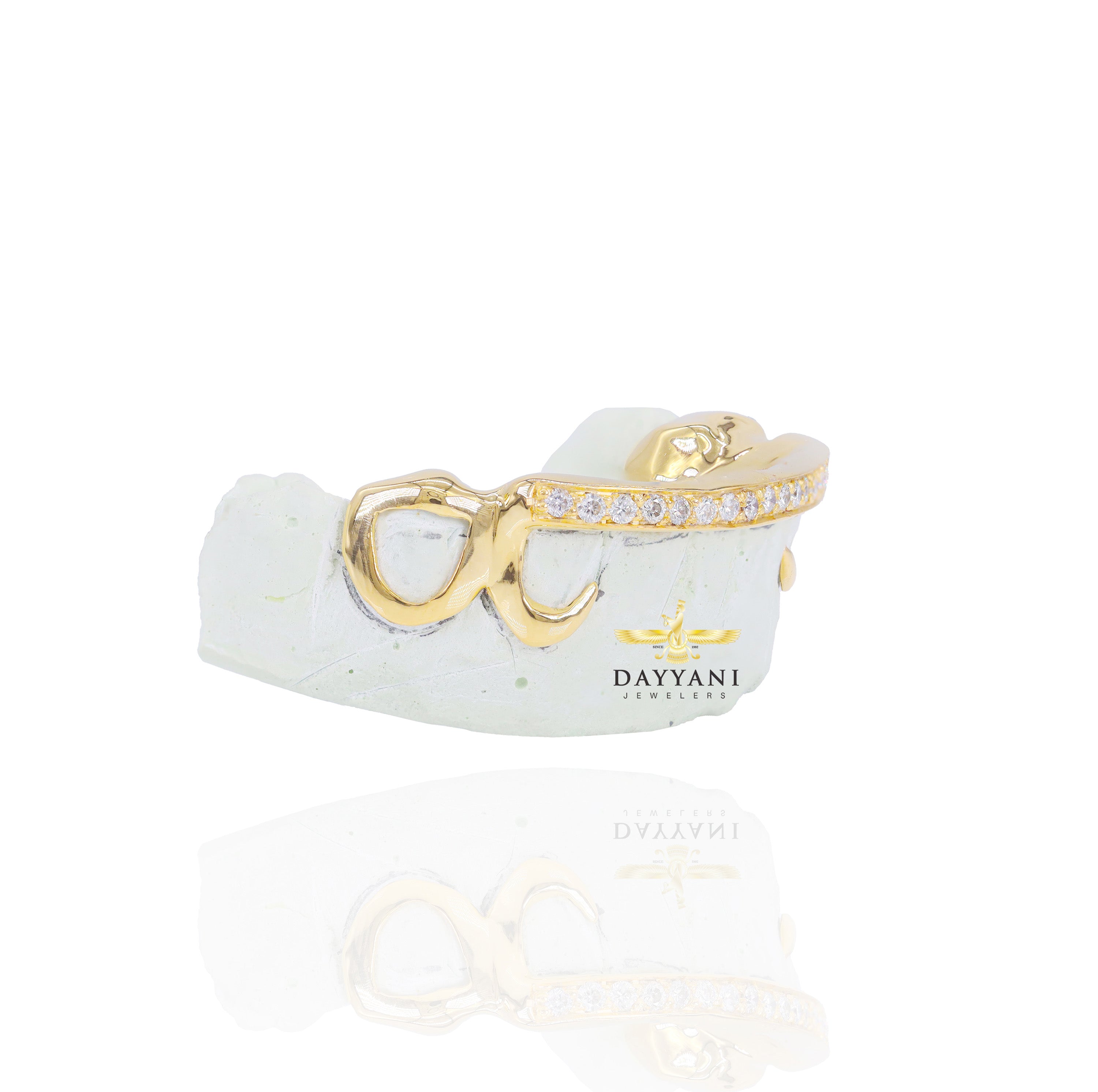 Custom Kim K. Style One Row Diamond Bar with Open Face Ends Gold Grillz