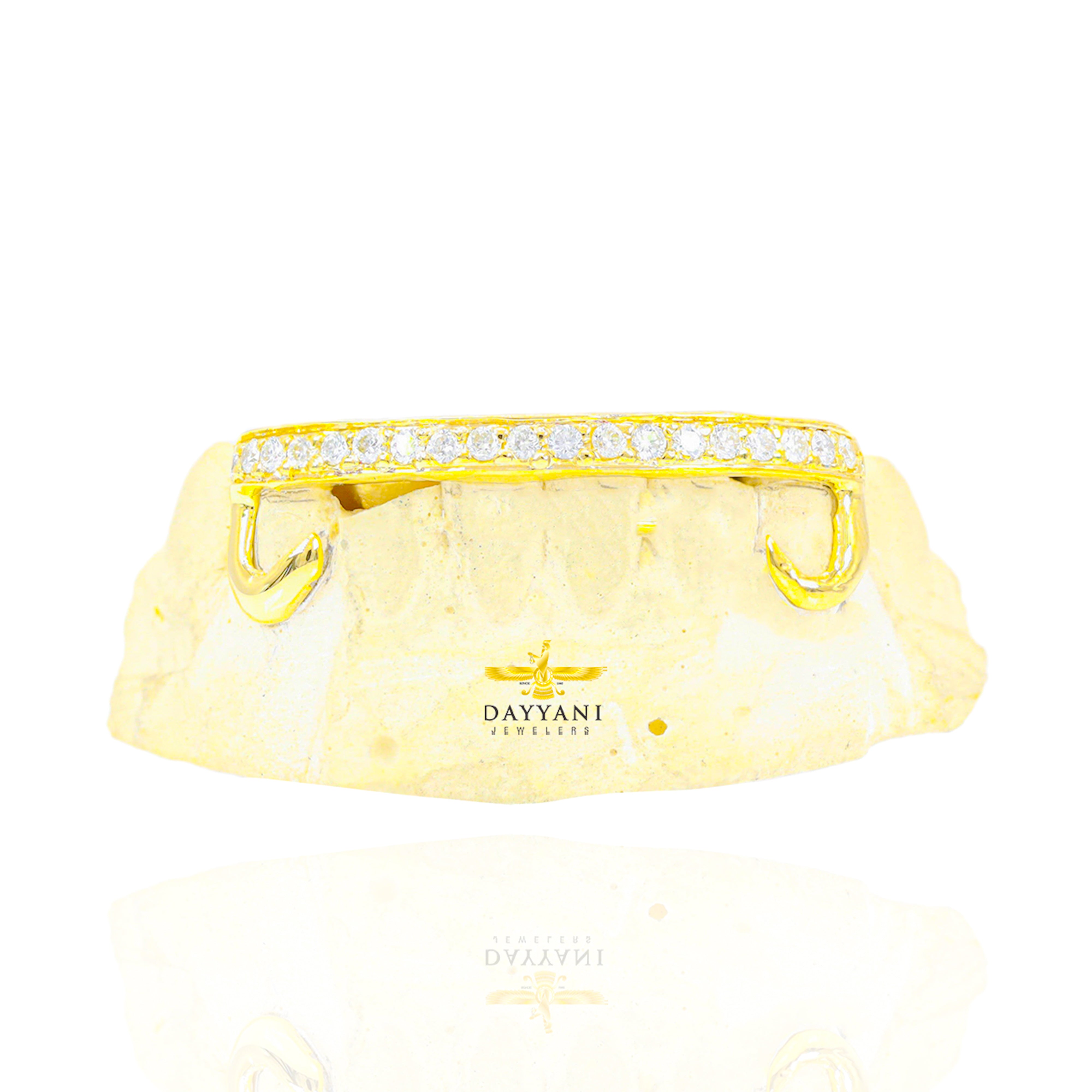 Custom Kim K. Style One Row Diamond Bar Gold Grillz