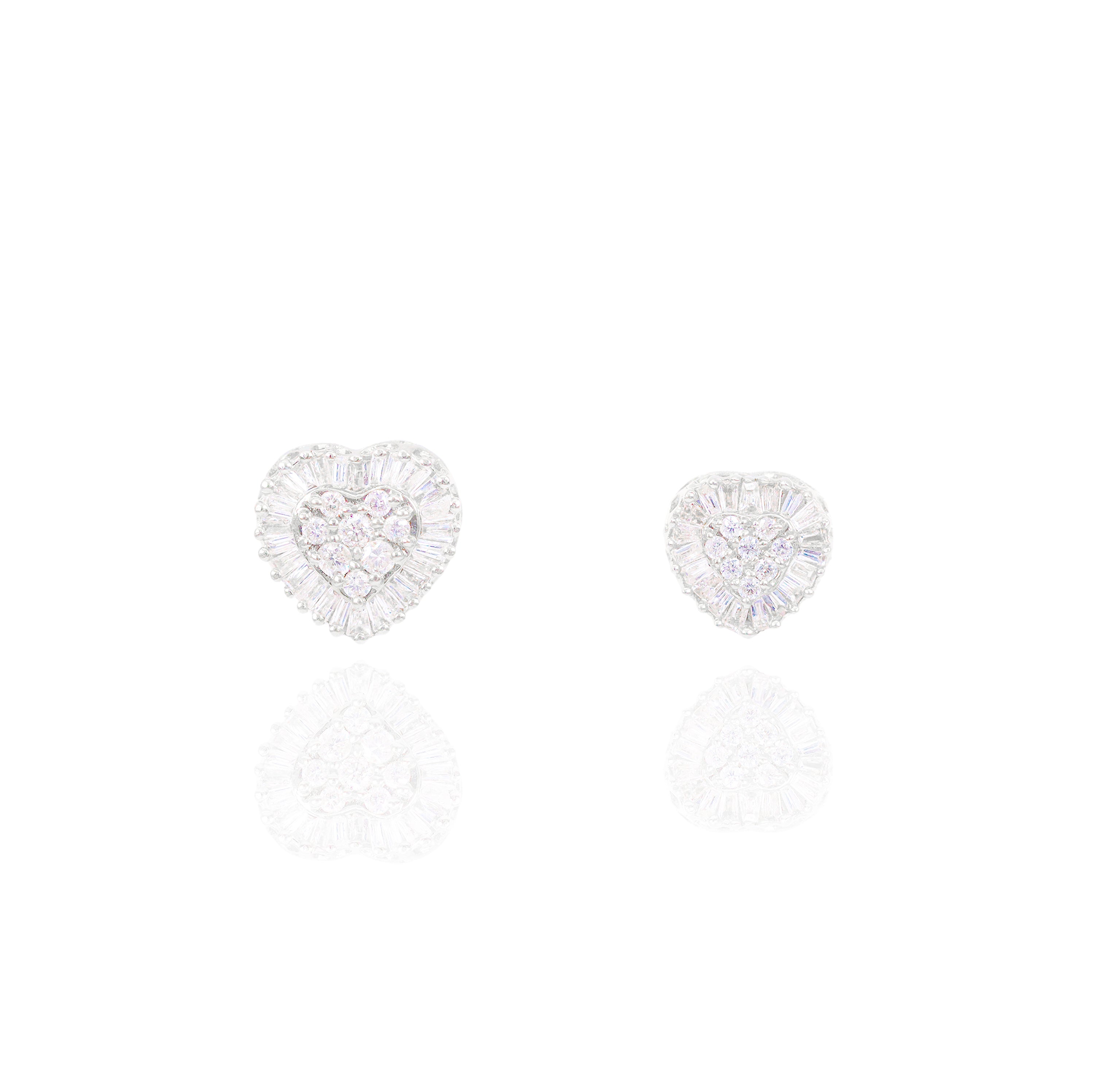 Baguette Diamond Border Heart Earrings