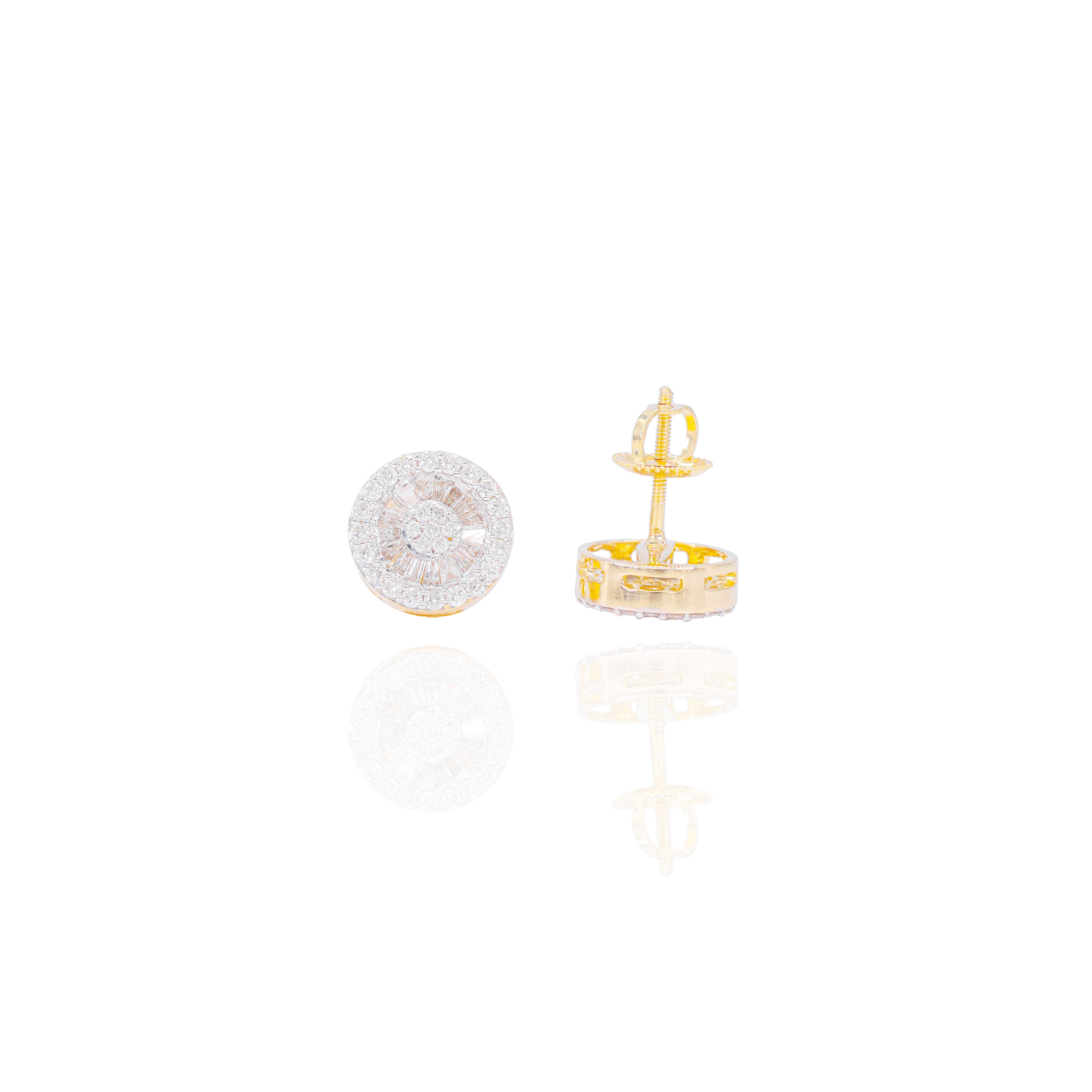 Cluster Diamond Earrings w/ Baguette Diamond Border