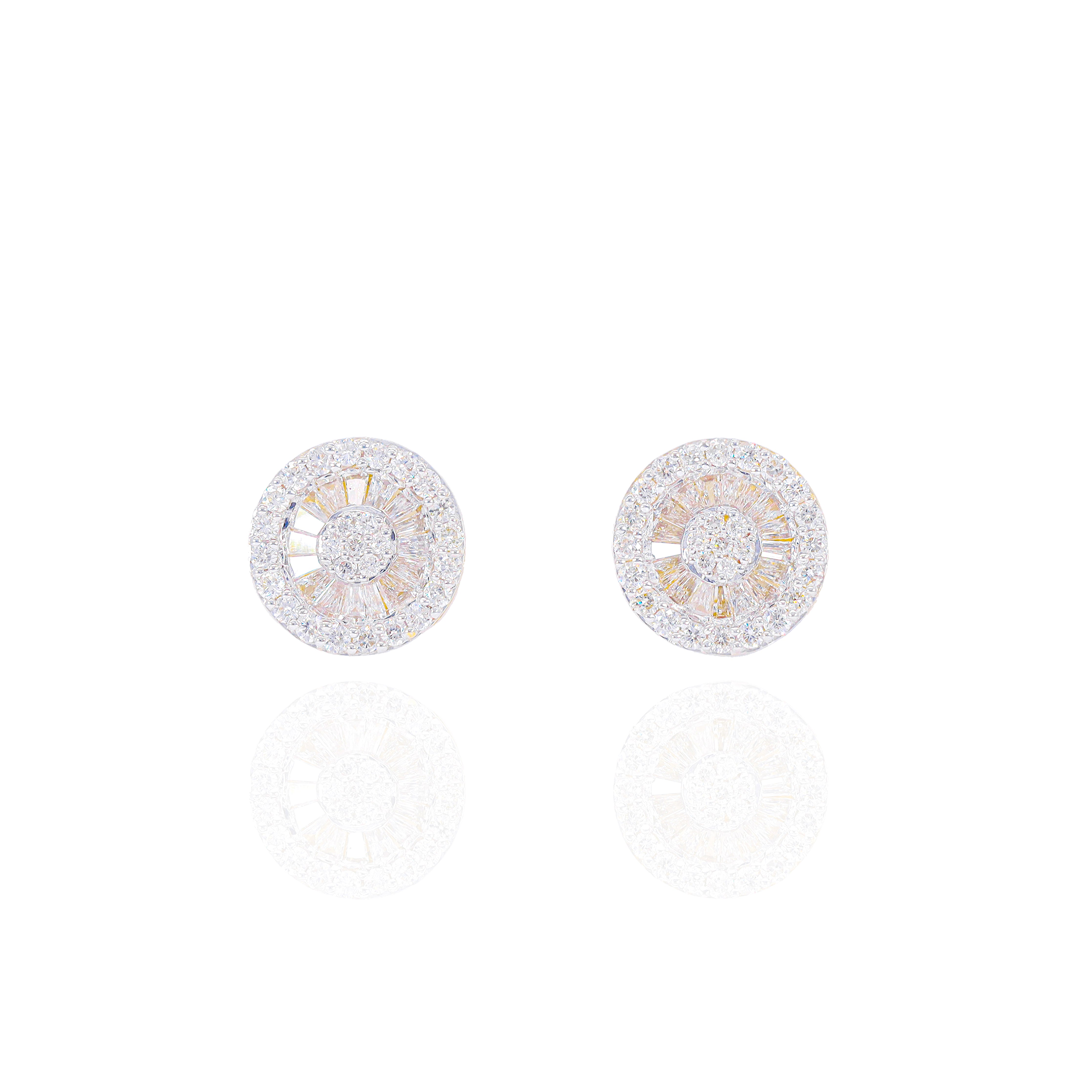 Cluster Diamond Earrings w/ Baguette Diamond Border