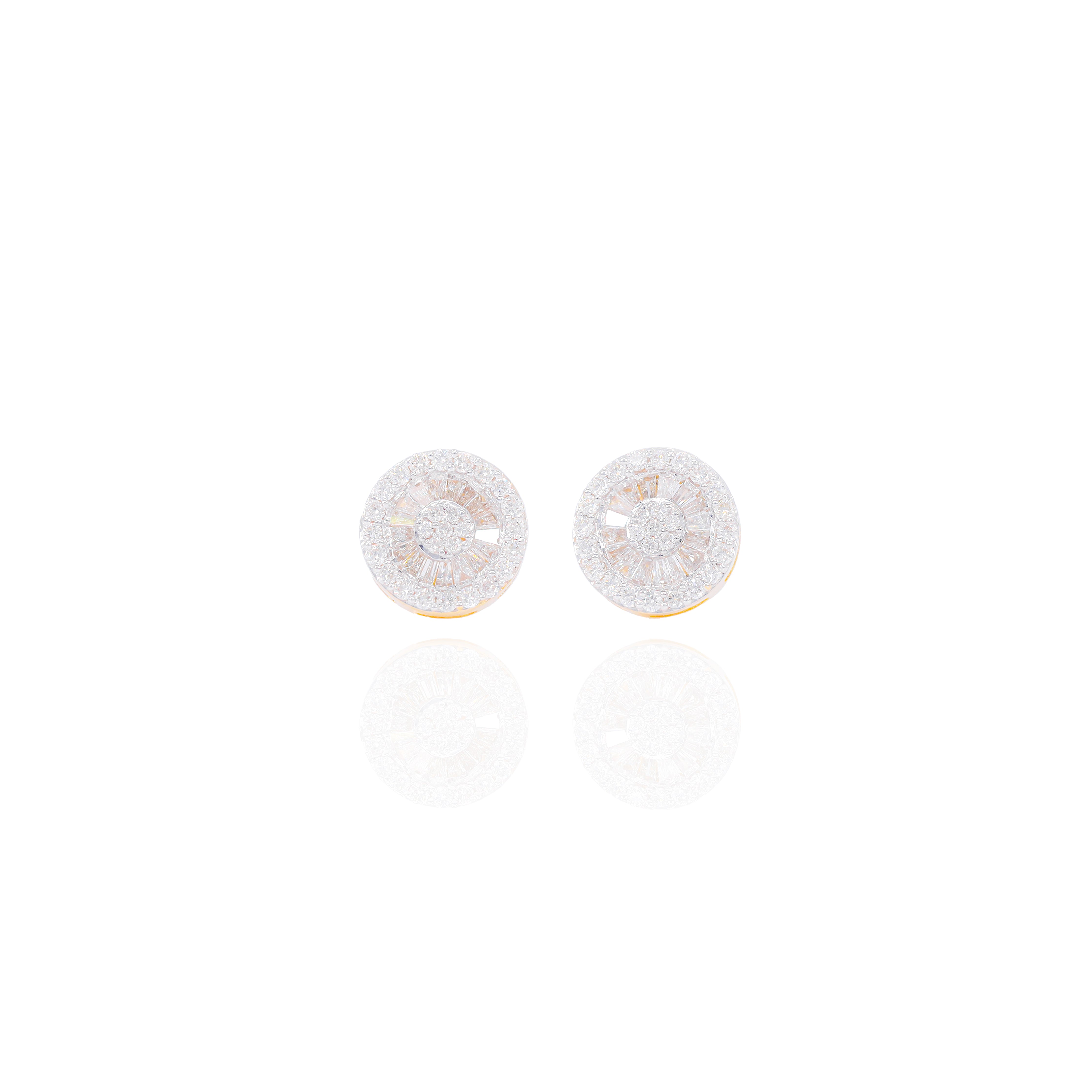 Cluster Diamond Earrings w/ Baguette Diamond Border
