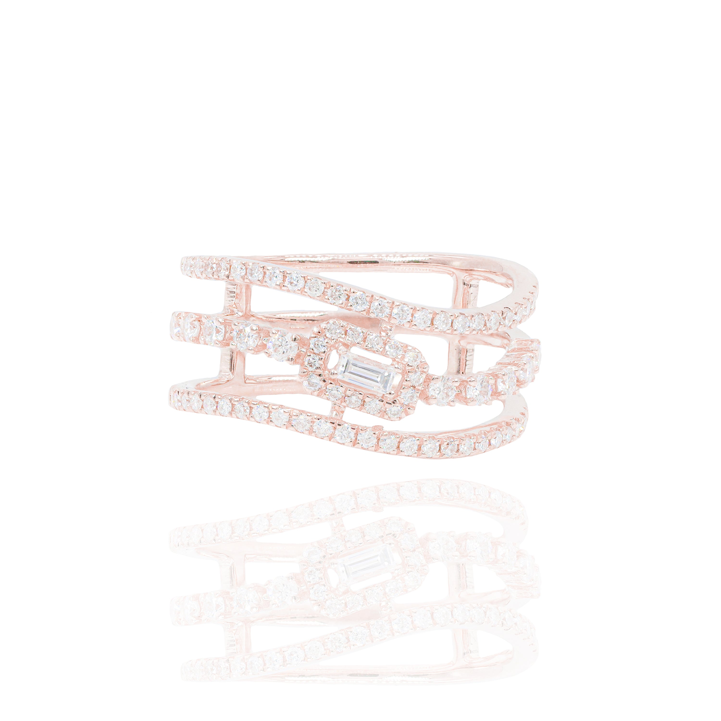 Three Row Center Baguette Diamond Ring