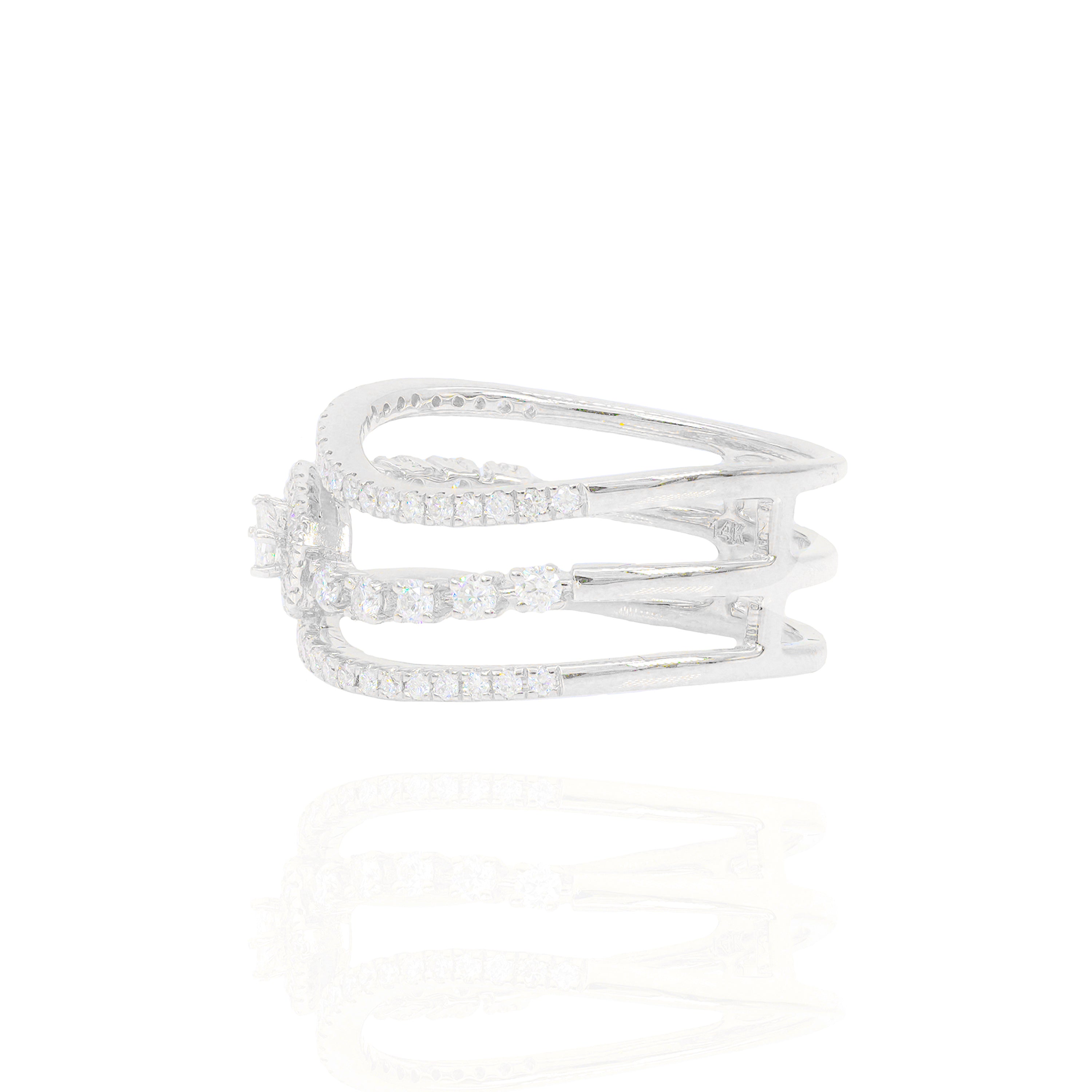 Three Row Center Baguette Diamond Ring