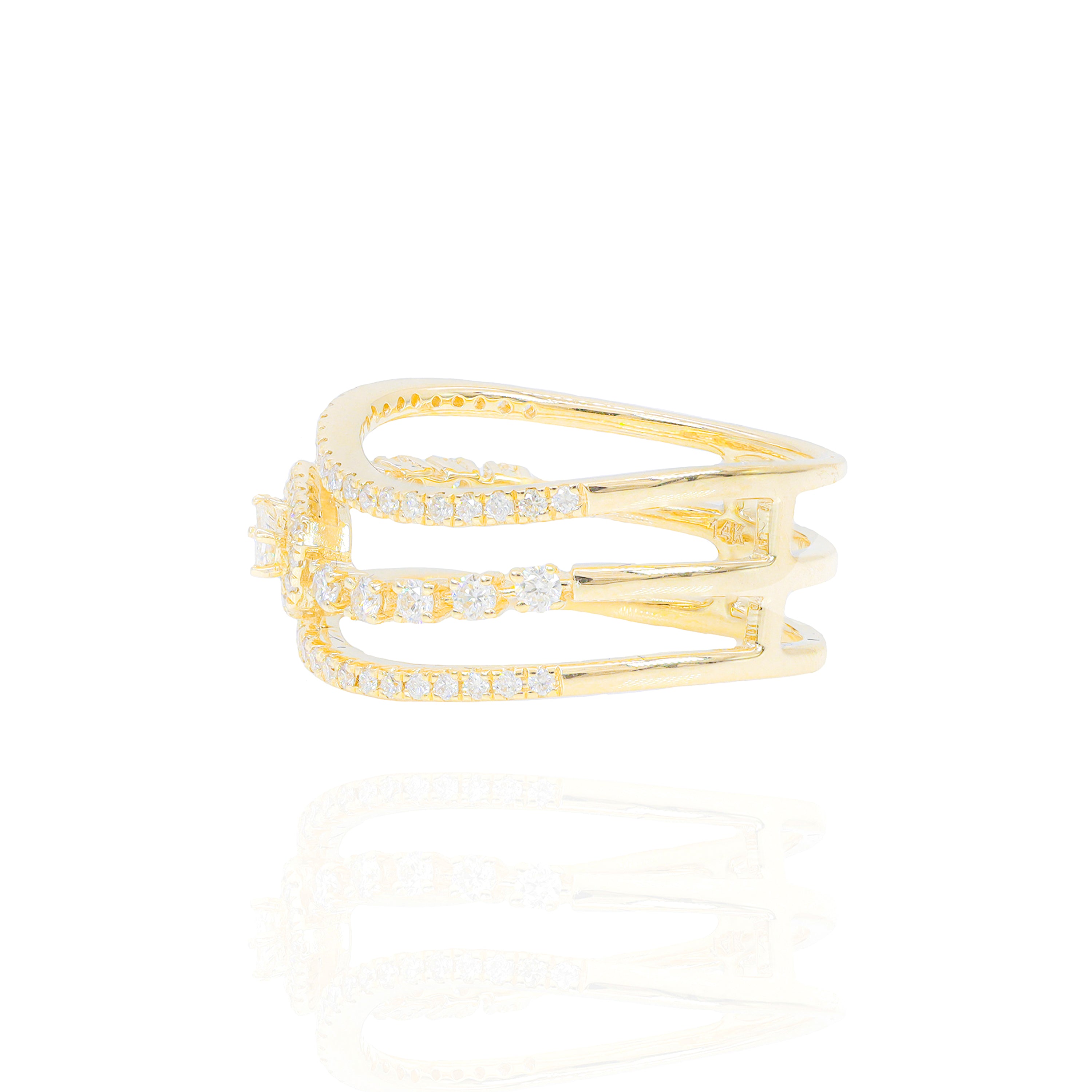 Three Row Center Baguette Diamond Ring