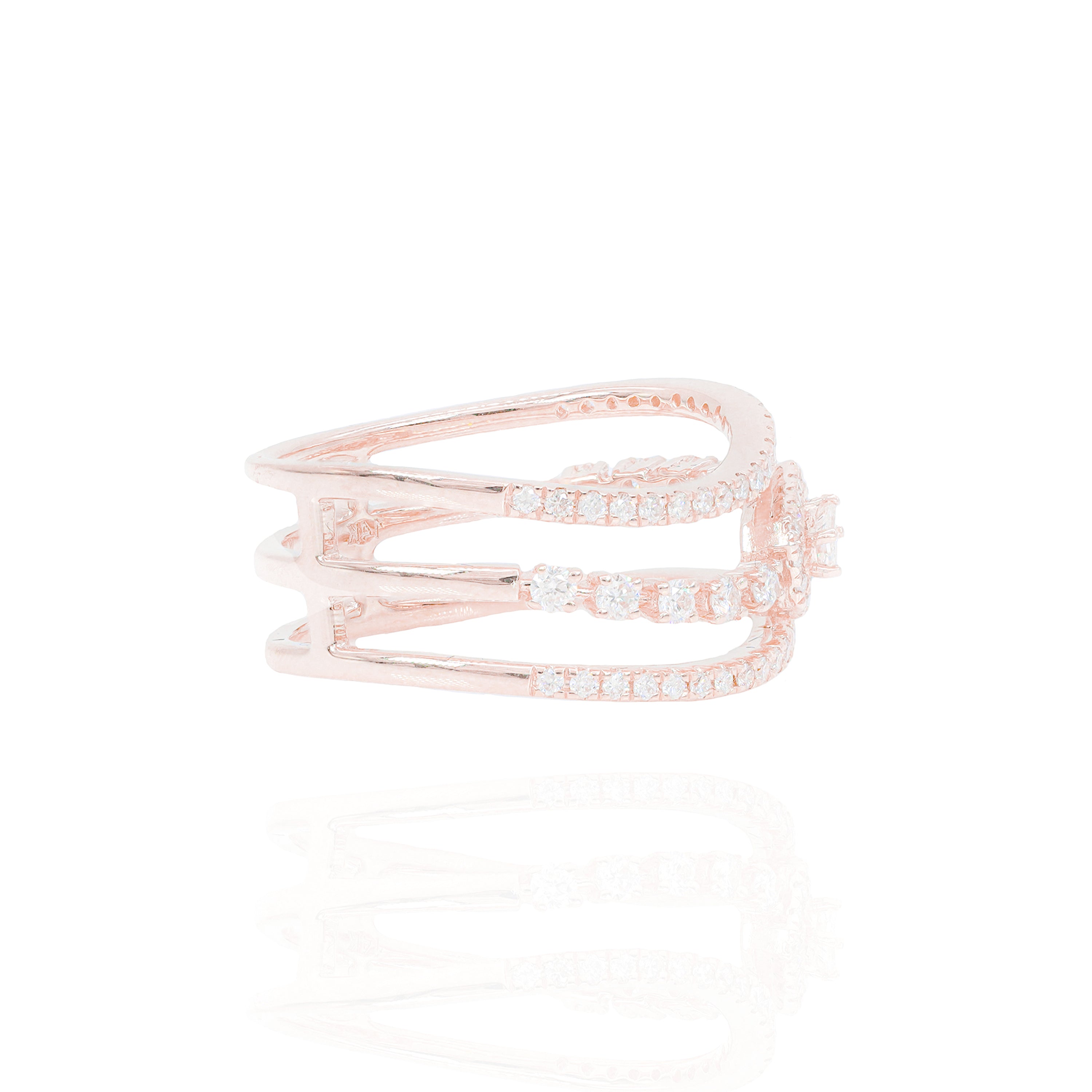 Three Row Center Baguette Diamond Ring