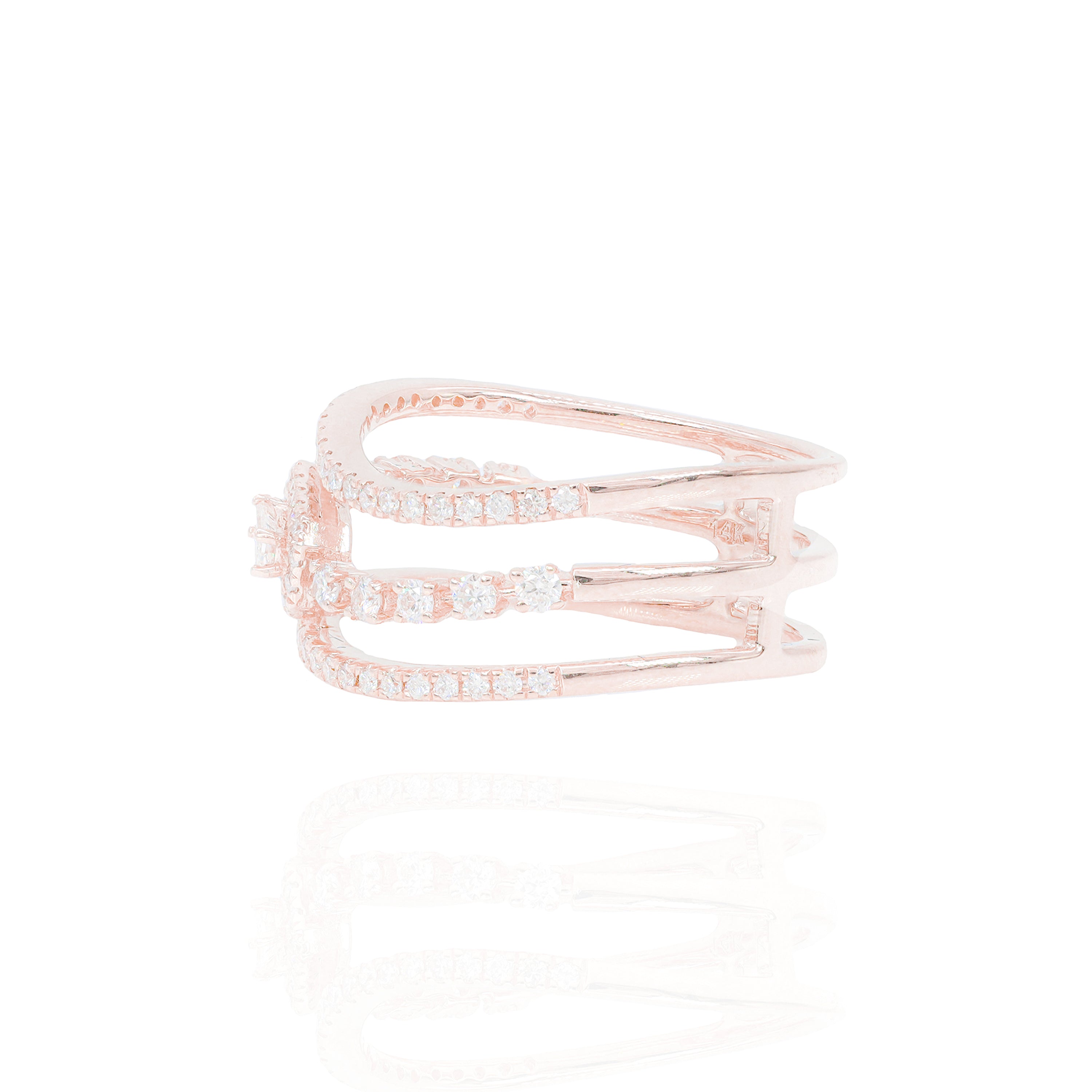 Three Row Center Baguette Diamond Ring