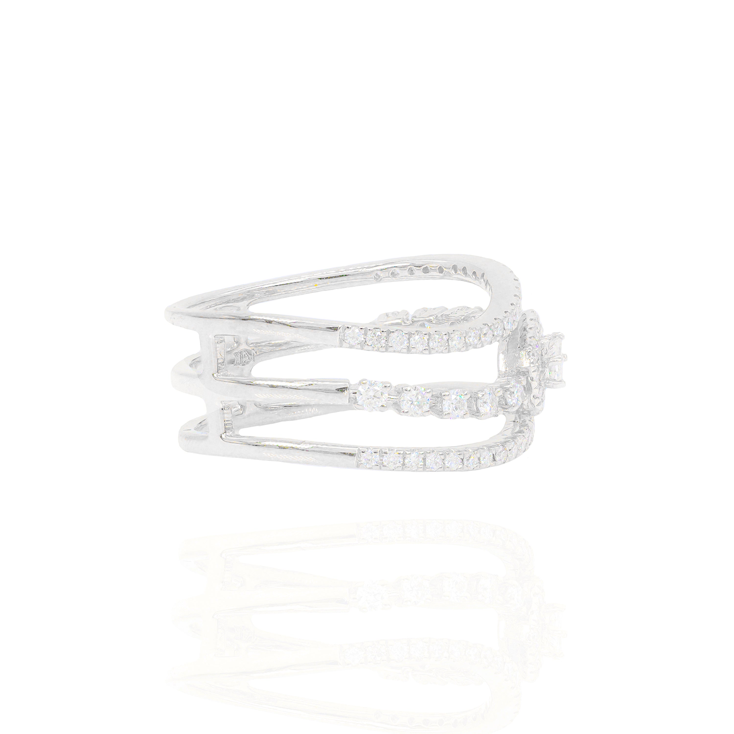 Three Row Center Baguette Diamond Ring