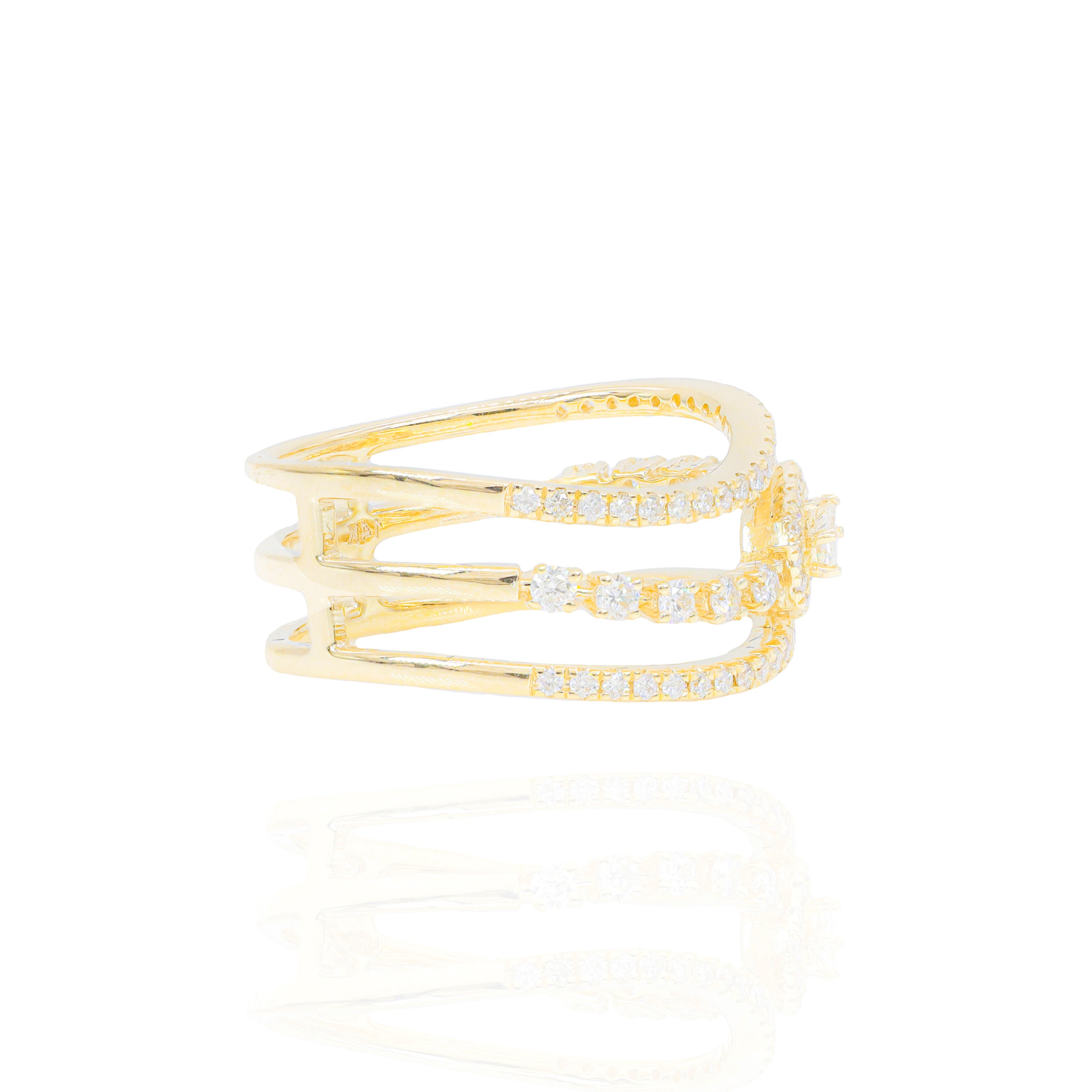 Three Row Center Baguette Diamond Ring