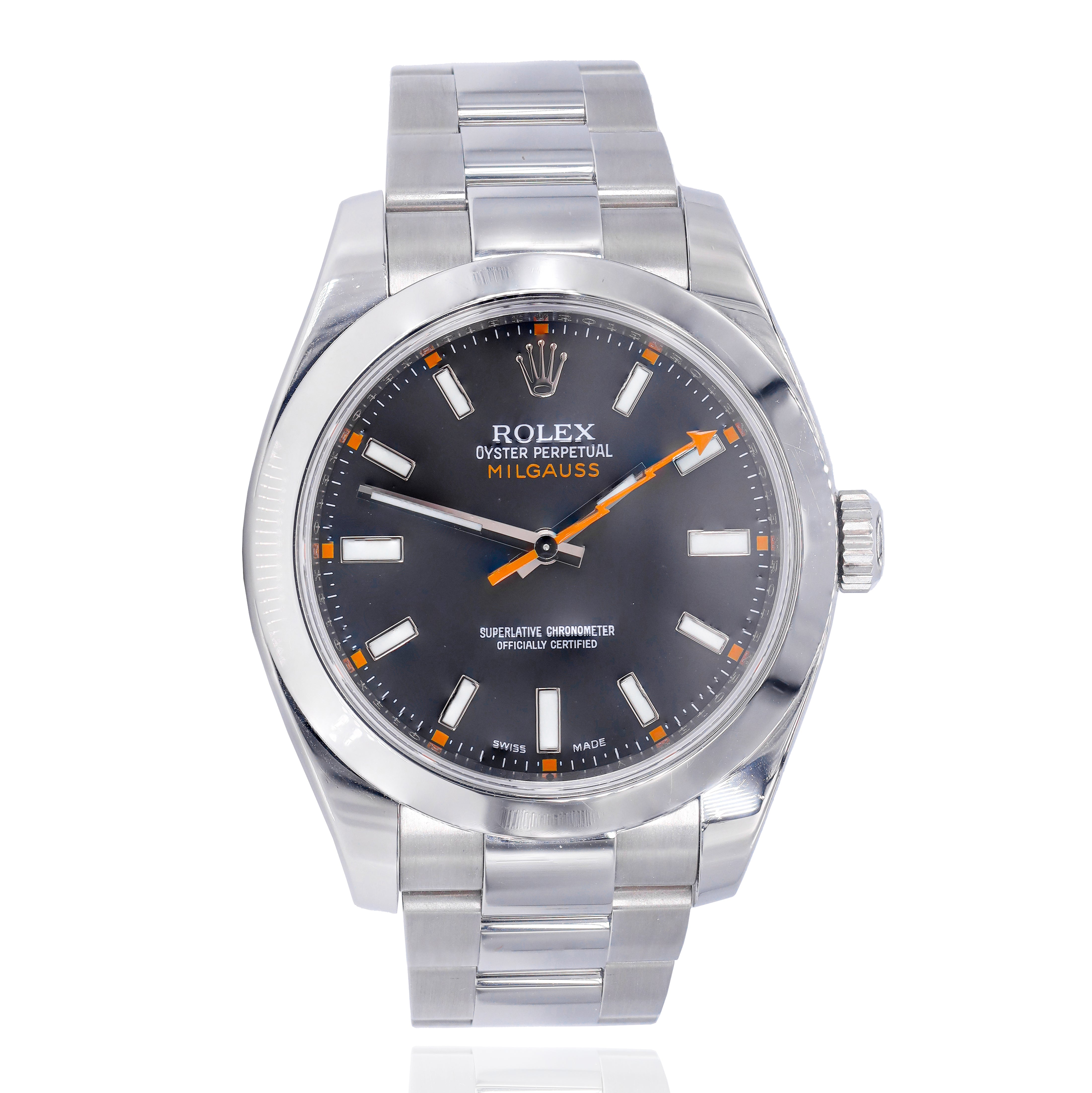 Rolex 116400 Milgauss 40mm Black Dial Orange Markers