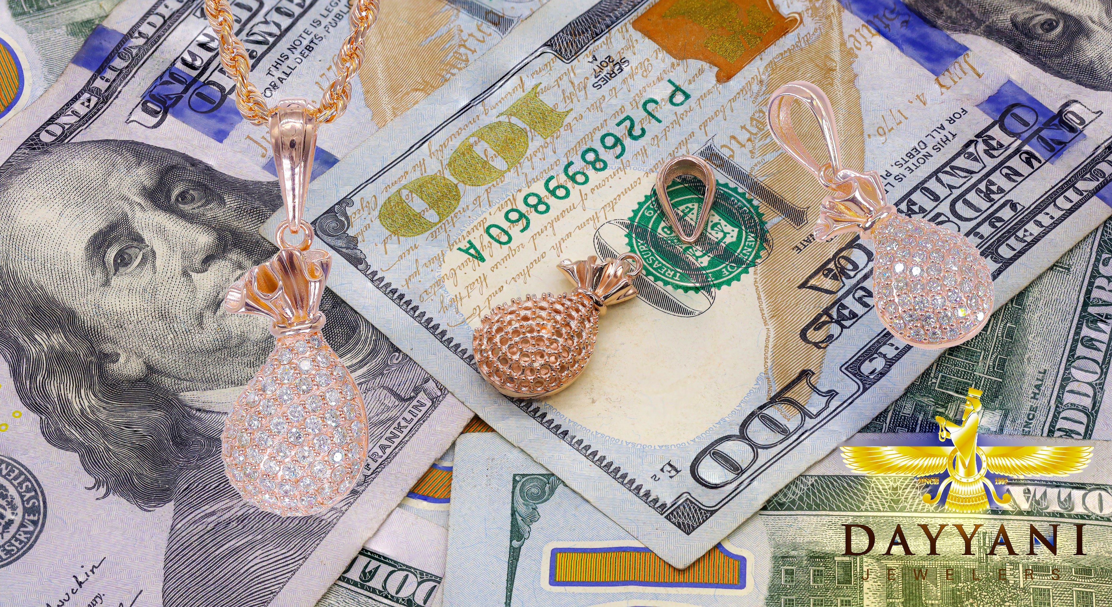 Canvas Money Bag Diamond Pendant