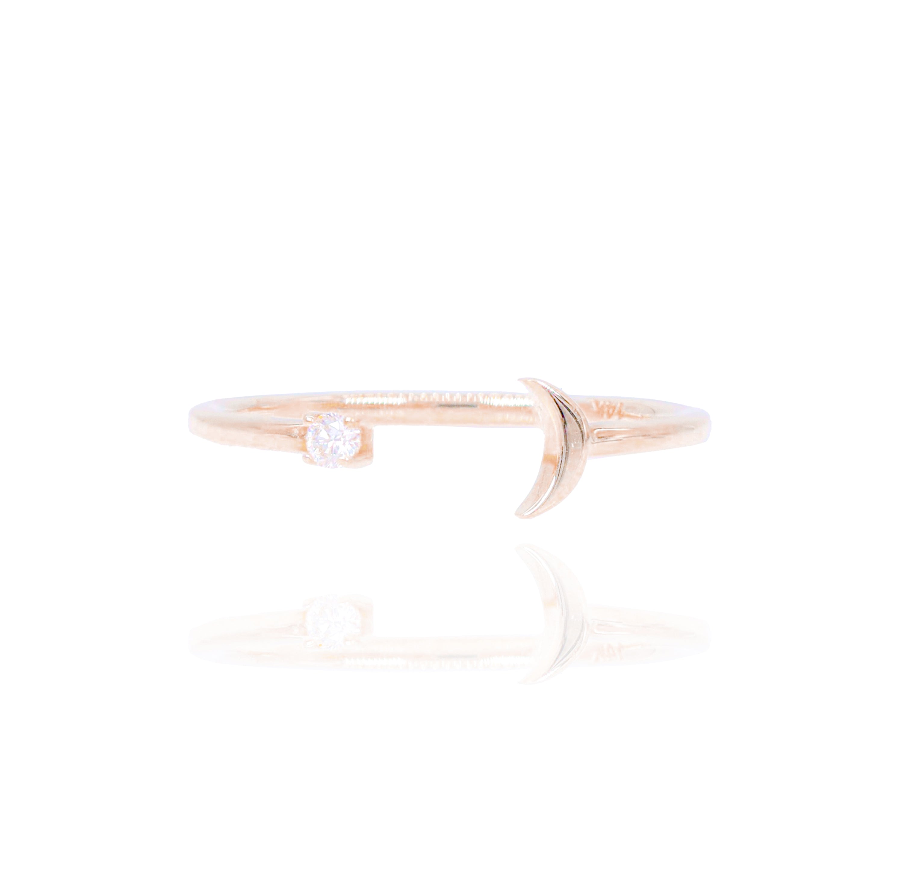 Crescent Moon with Diamond Star Ring Band