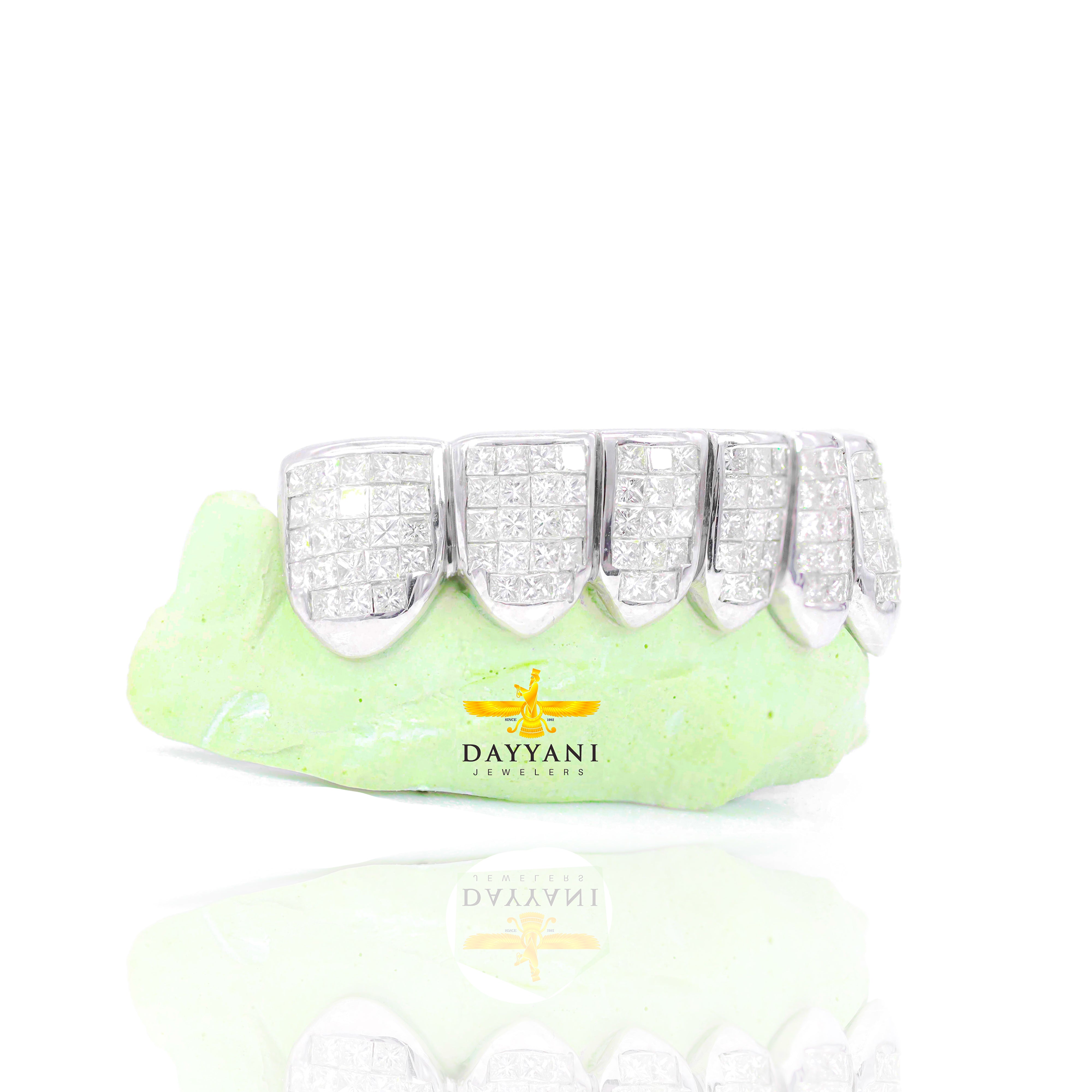 Custom VS Diamond Grillz Hand Set Natural Princess Cut Diamond Gold Grillz (Invisible Setting)