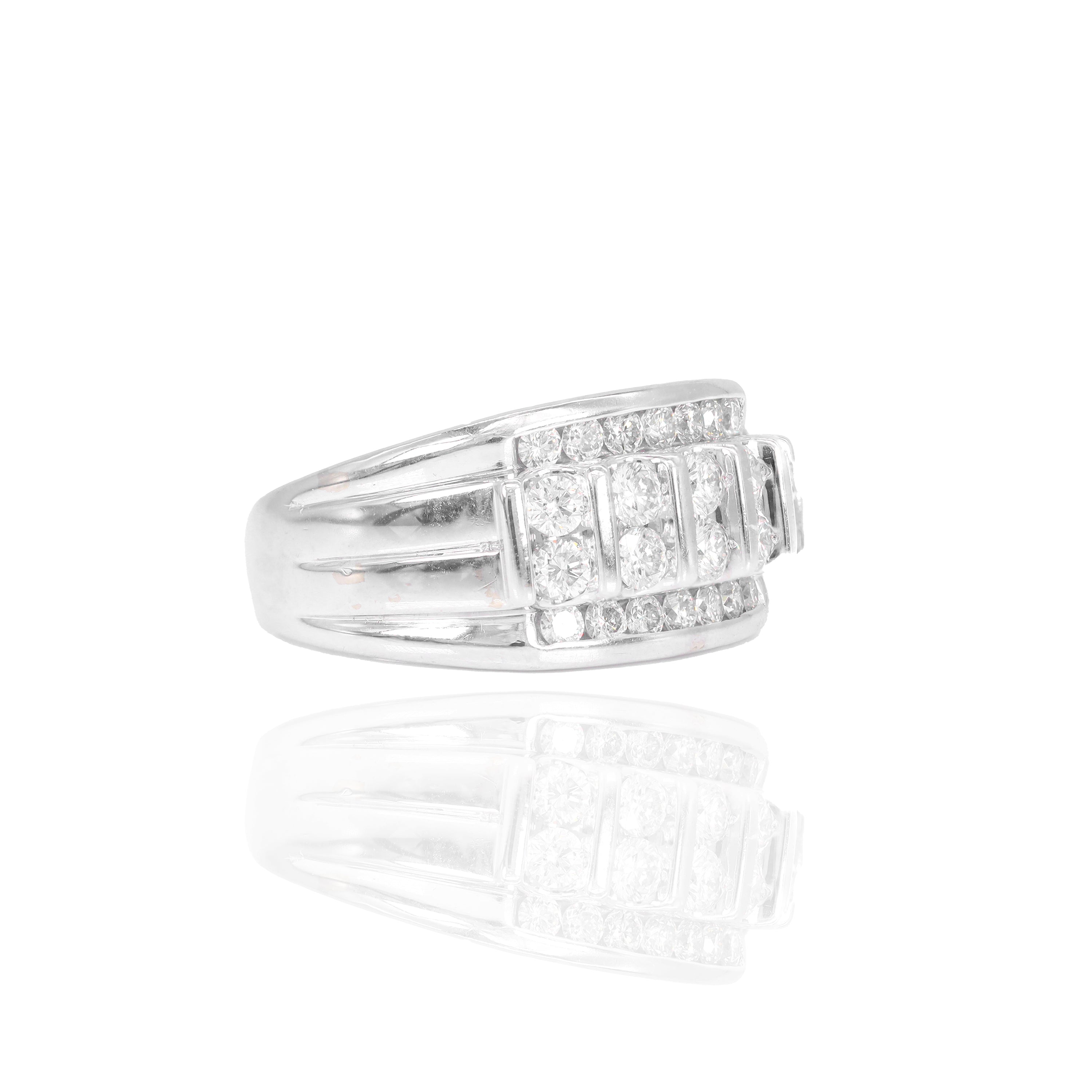 2 Row Chanel Set Round Diamond Ring