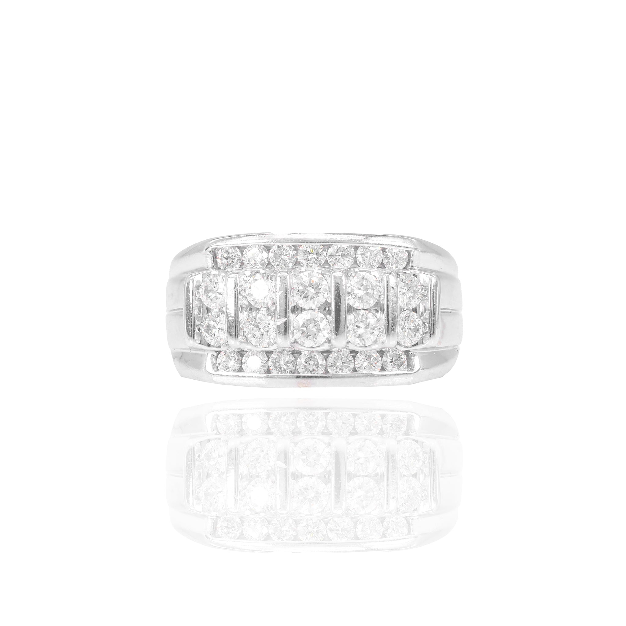 2 Row Chanel Set Round Diamond Ring