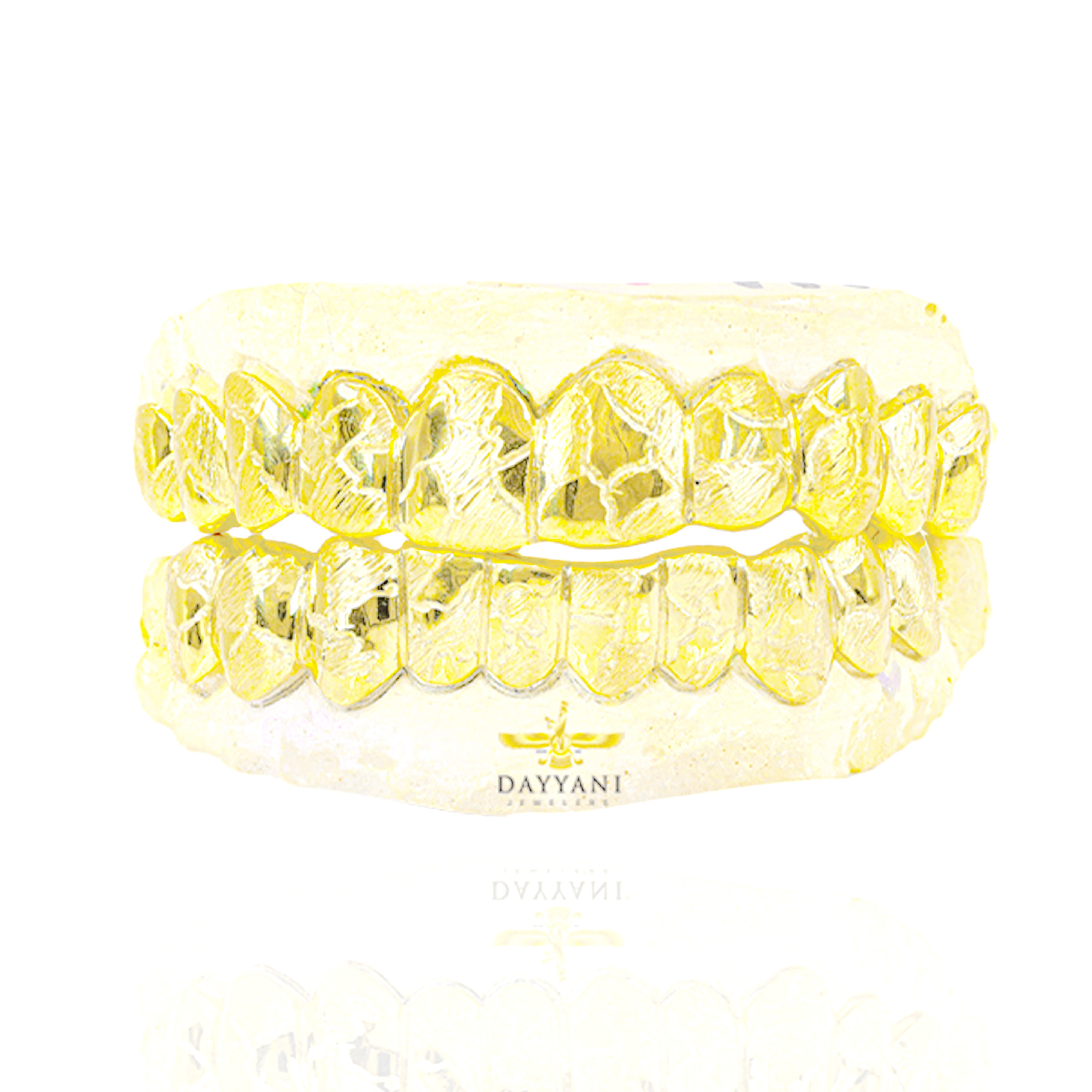 Custom Nugget Design Outline Gold Grillz