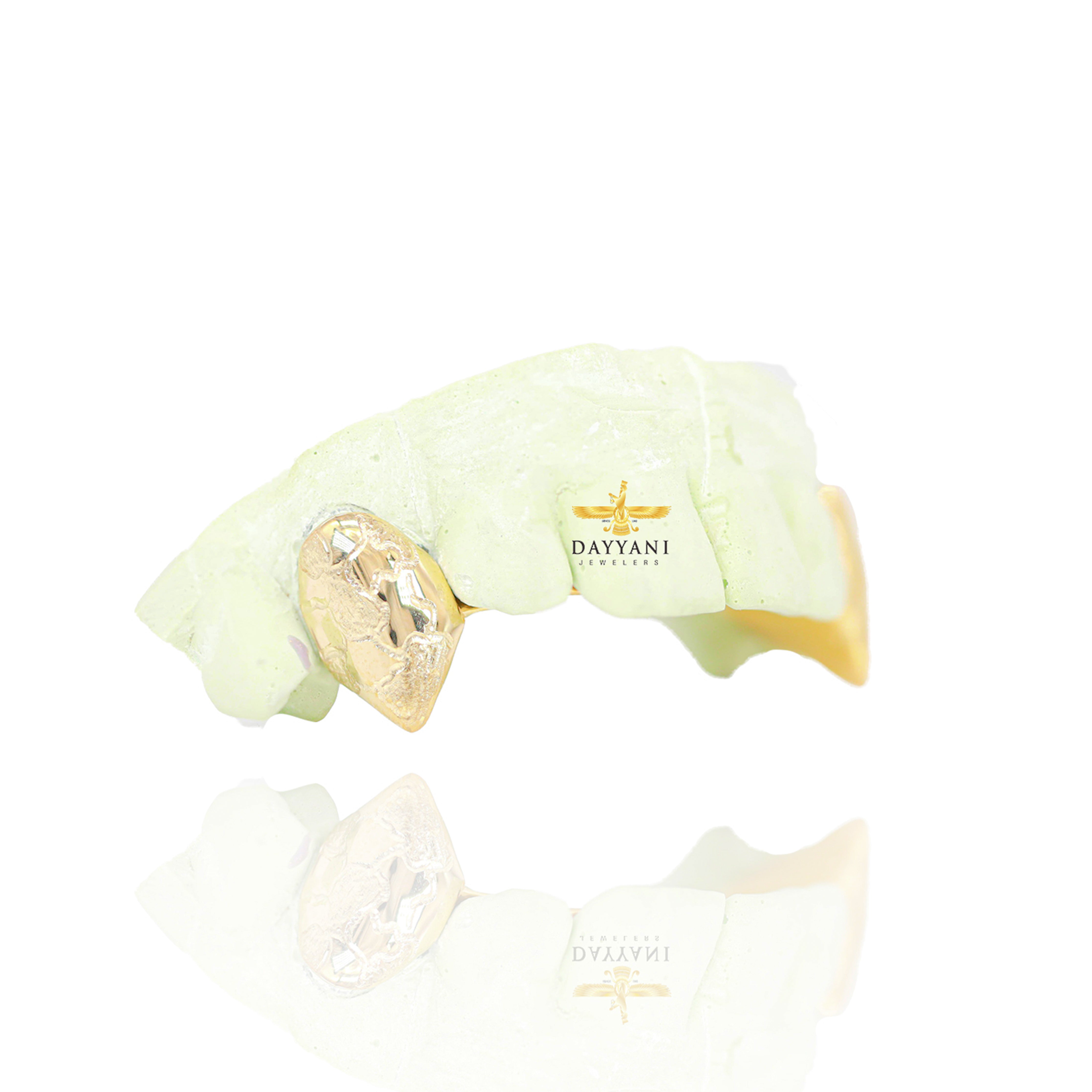Custom Two-Tone 2 Teeth with Nugget Design Gold Grillz