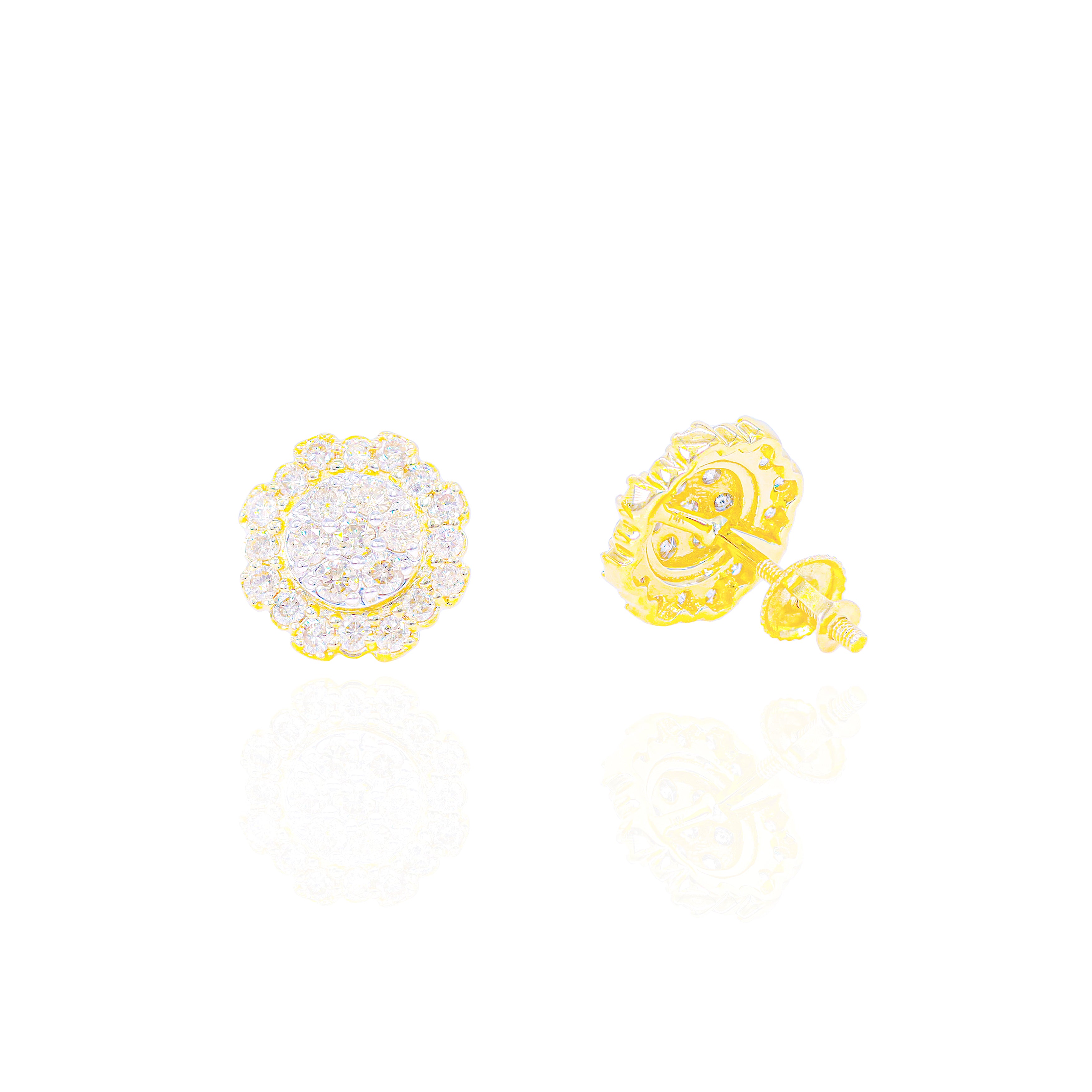 Two-Layered Diamond Cluster Flower Earrings