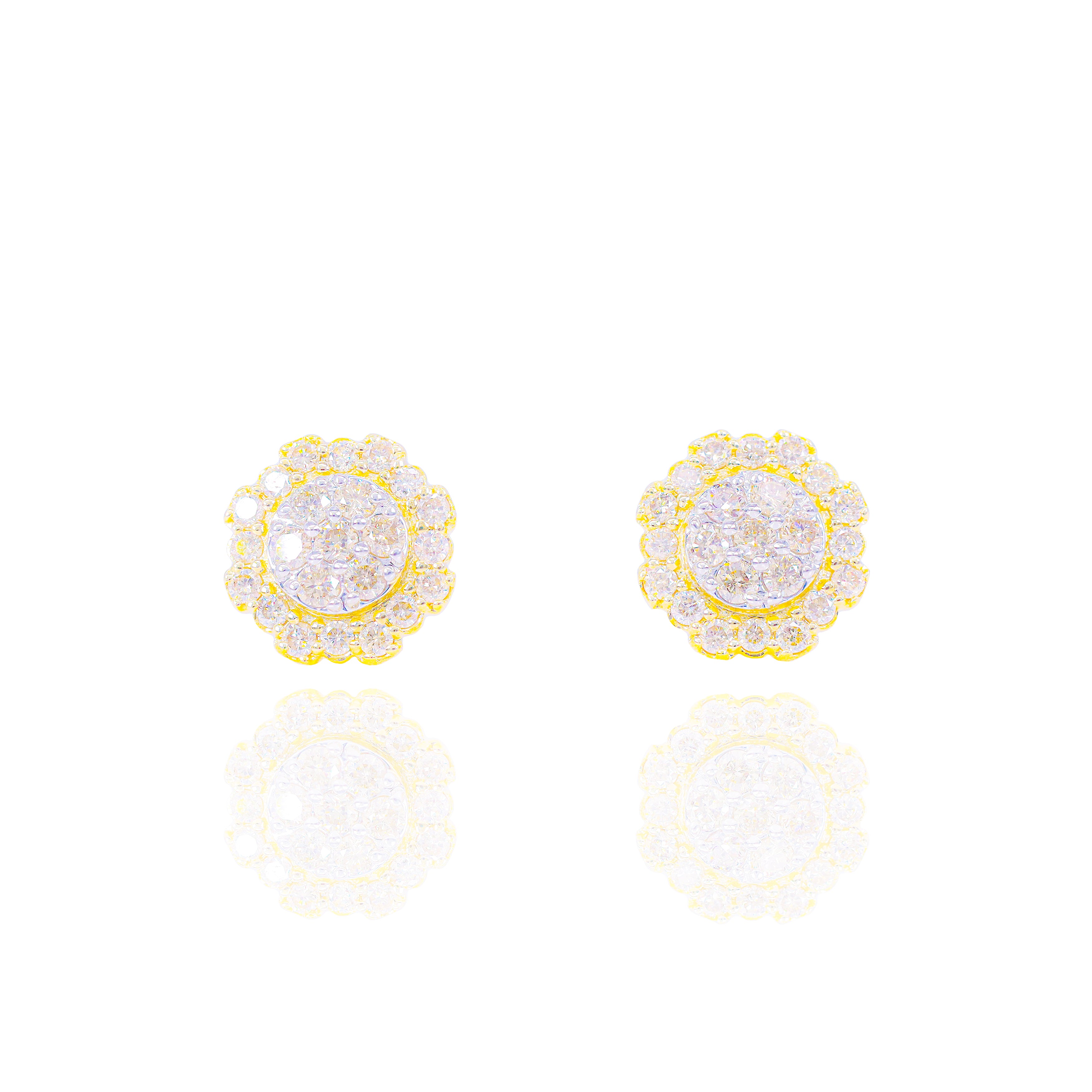 Two-Layered Diamond Cluster Flower Earrings