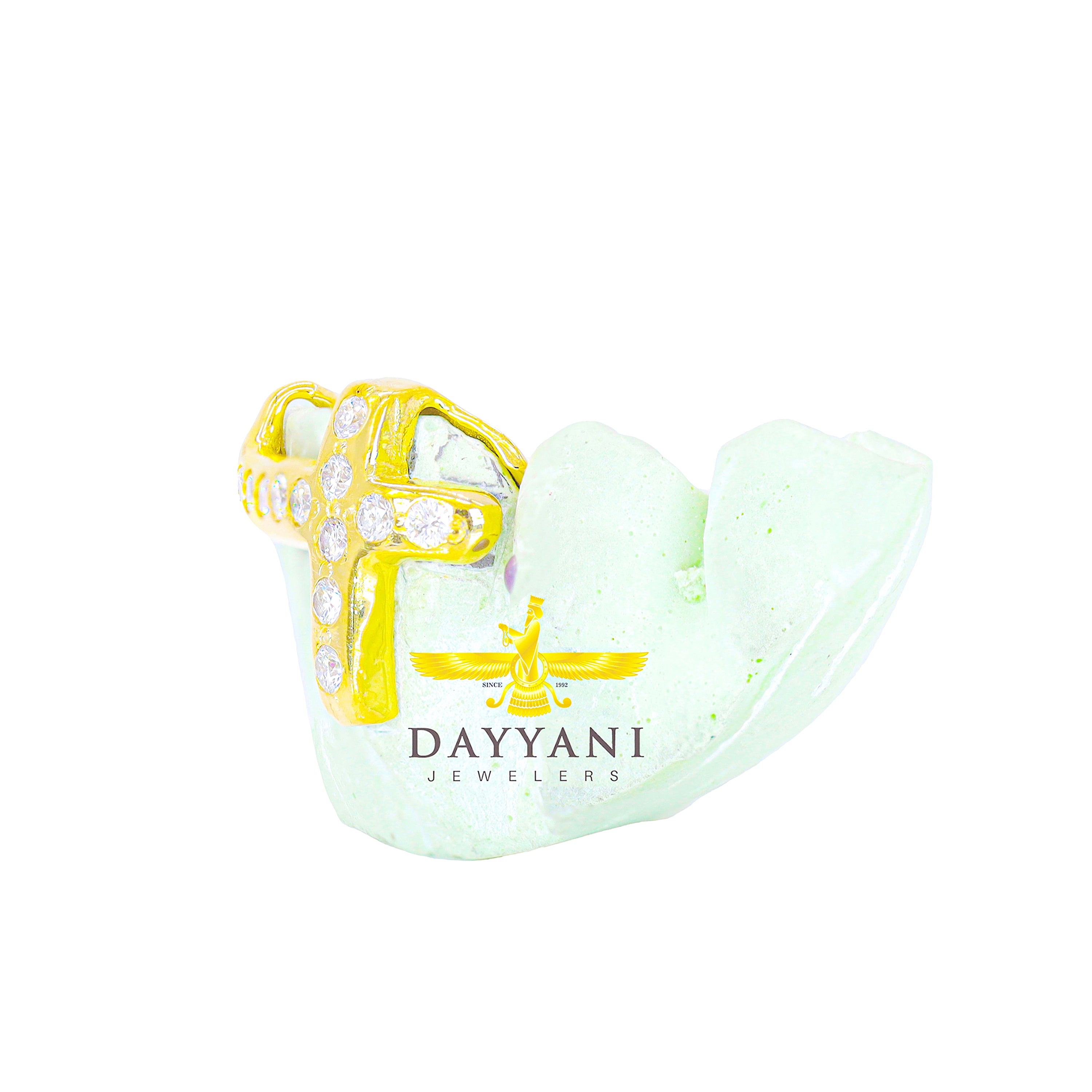 Custom 2 Teeth Cross Style Diamond Gold Grillz