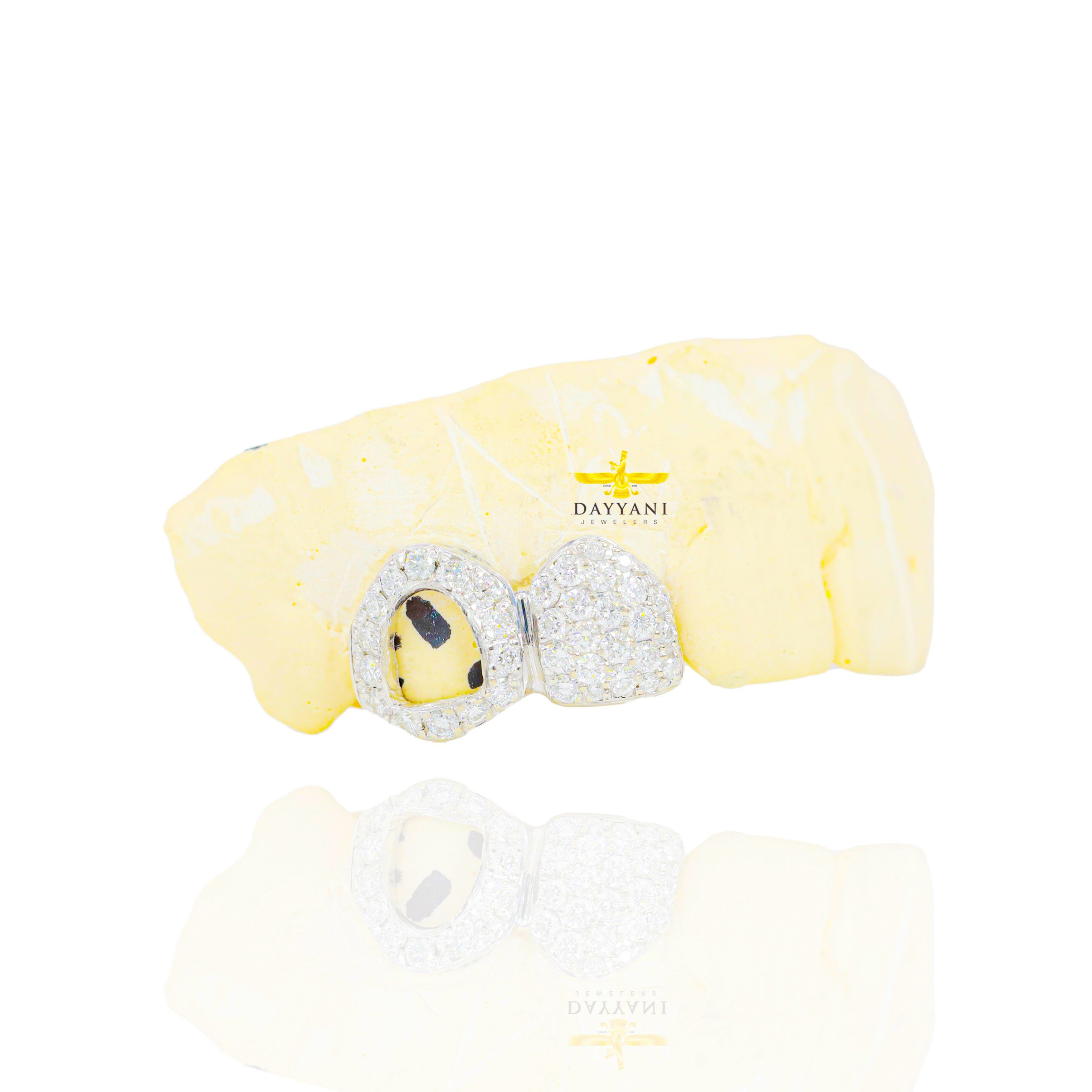 Custom ANY 2 Teeth Diamond One Open Face (Connected) Gold Grillz