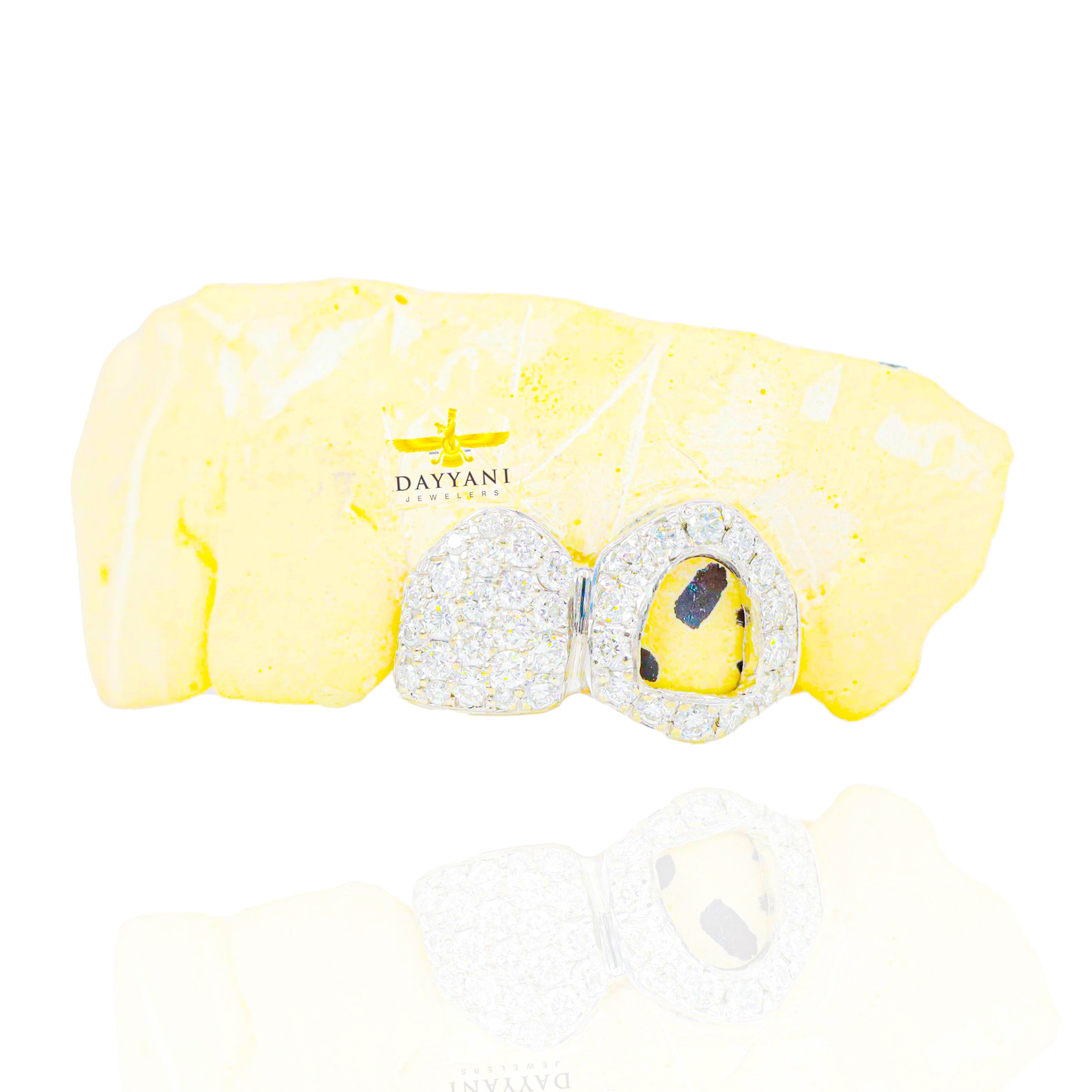 Custom ANY 2 Teeth Diamond One Open Face (Connected) Gold Grillz