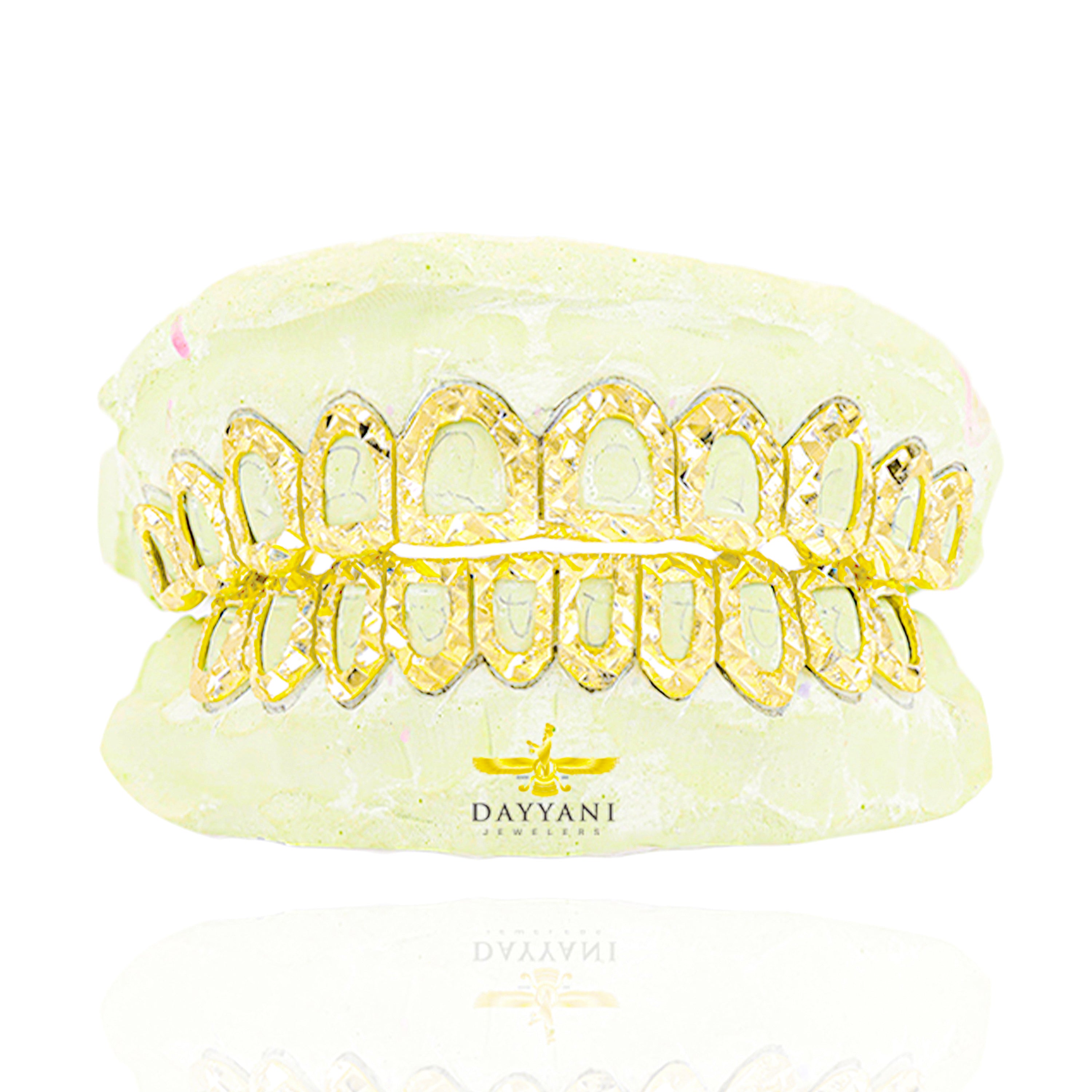 Custom Open Face Diamond Cut Diamond Dust Gold Grillz
