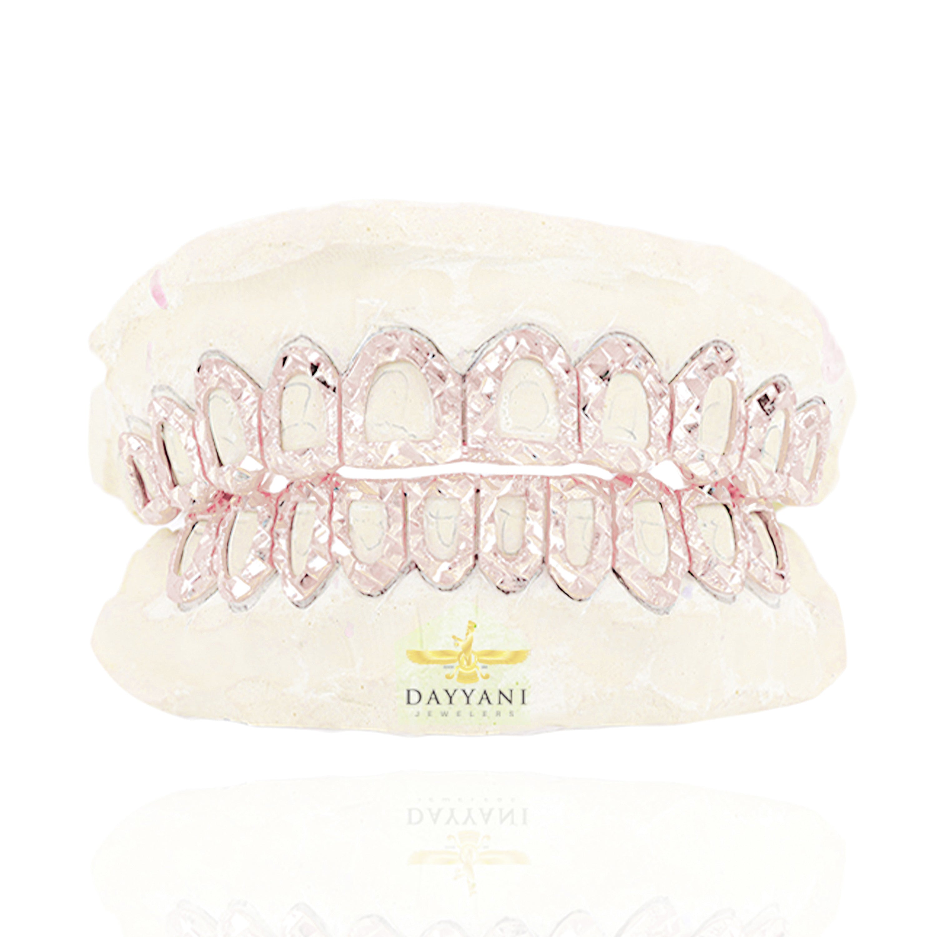 Custom Open Face Diamond Cut Diamond Dust Gold Grillz