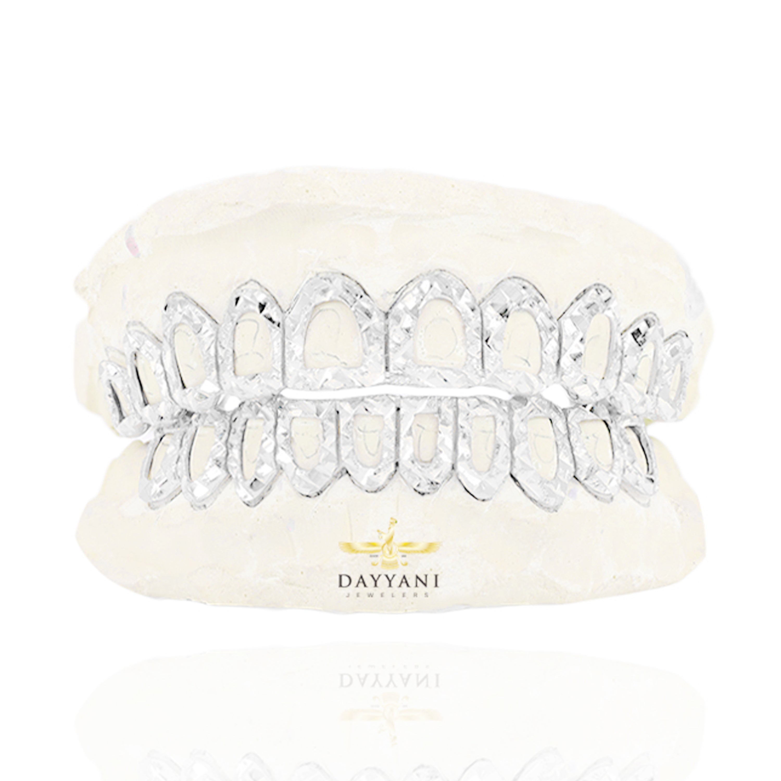 Custom Open Face Diamond Cut Diamond Dust Gold Grillz