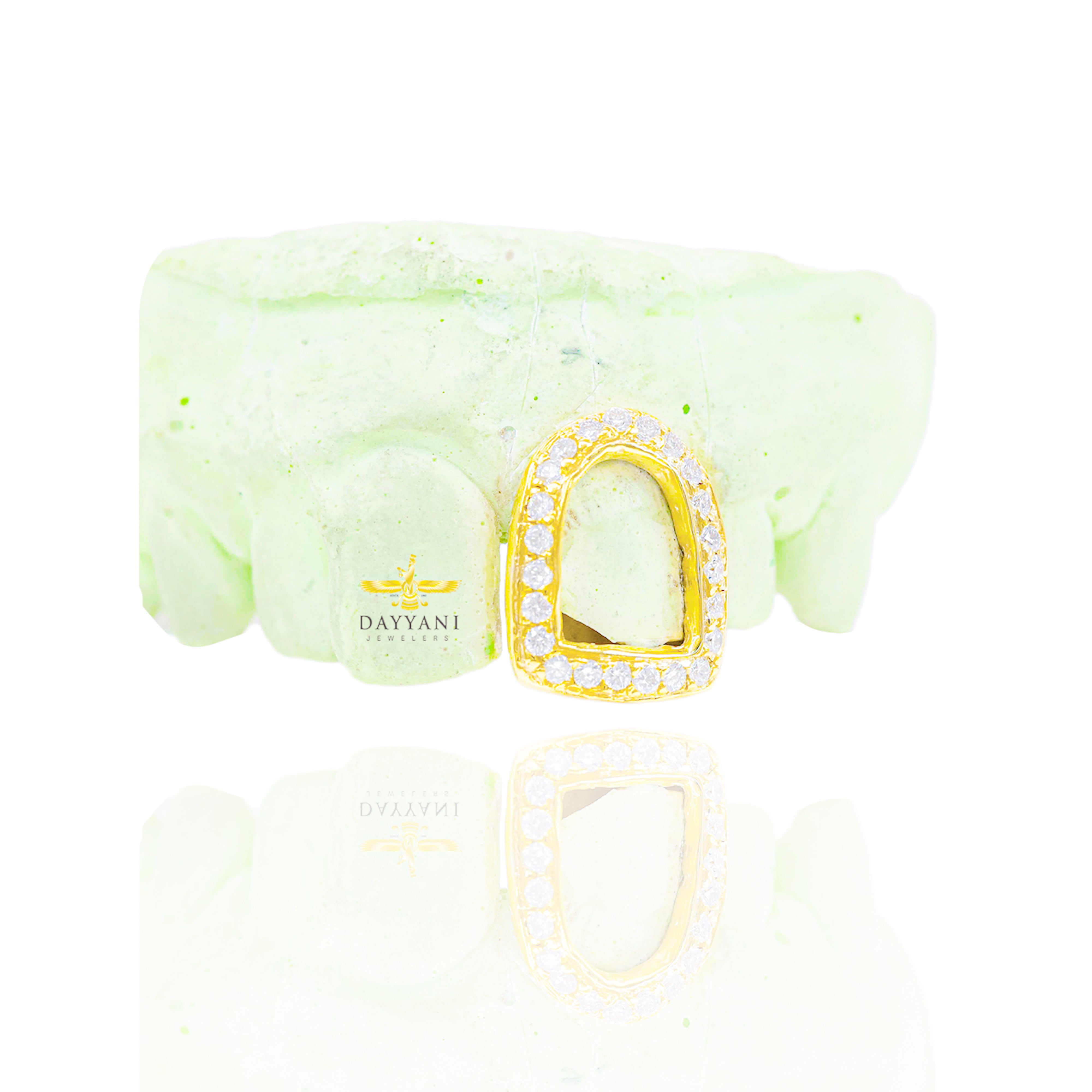 Custom One Tooth Diamond Open Face Grillz Hand Set Natural Diamonds Custom Grillz Top OR BOTTOM (TOP TEETH ADHESIVE REQUIRED)