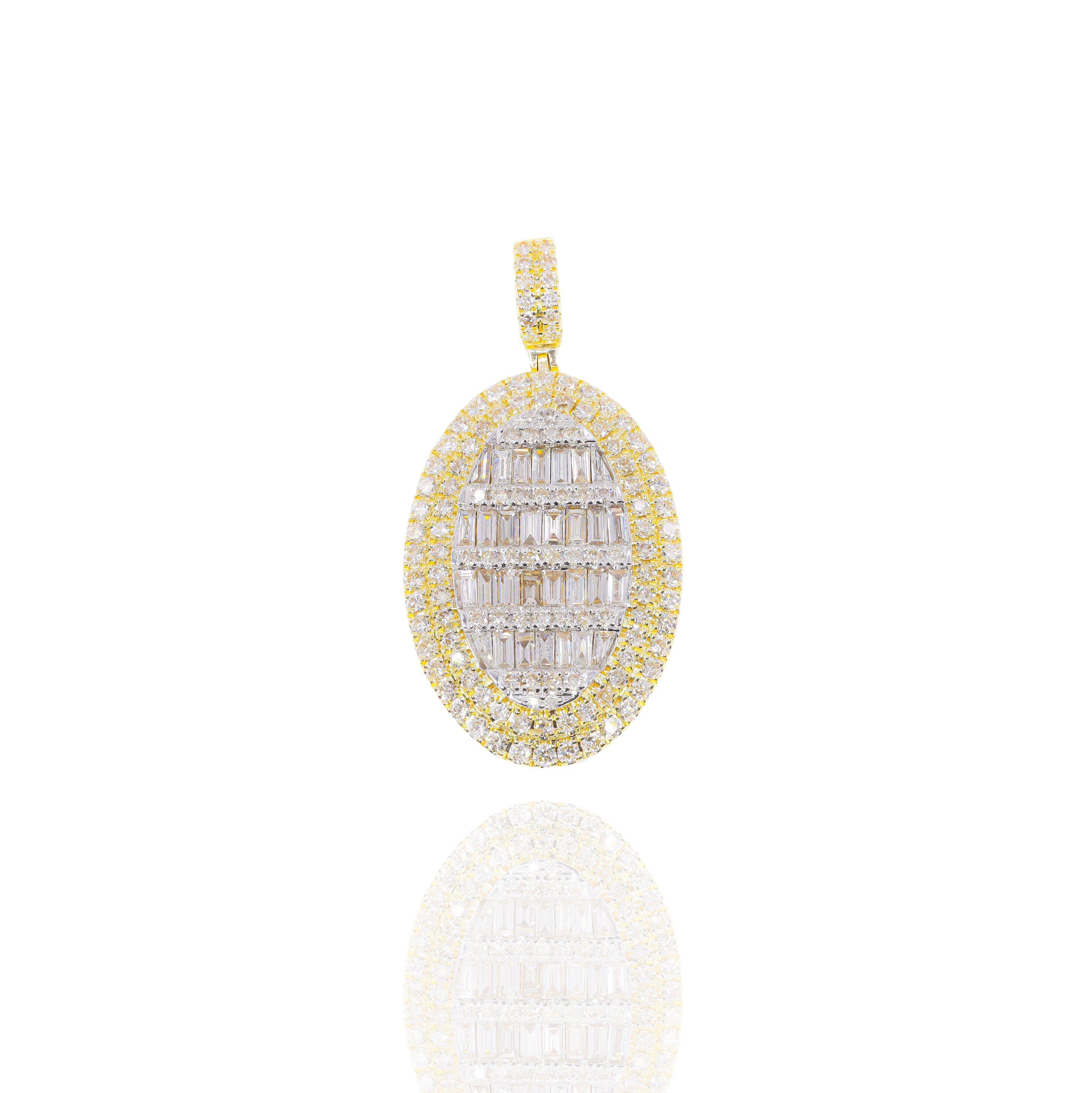 Two-Tone Baguette Diamond Oval Tag Pendant