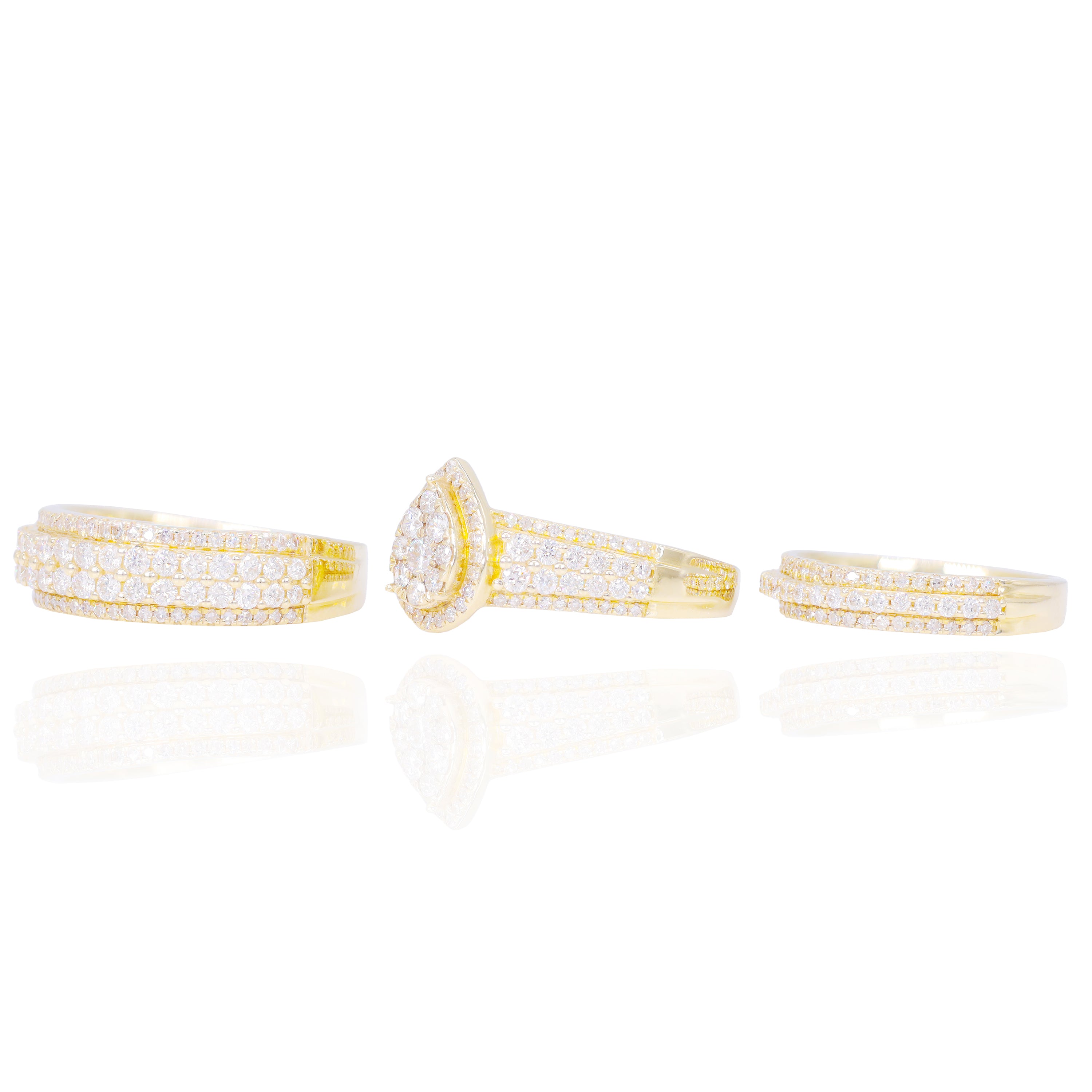 Pear Shape Diamond Engagement Ring with Halo (Trio-Set)