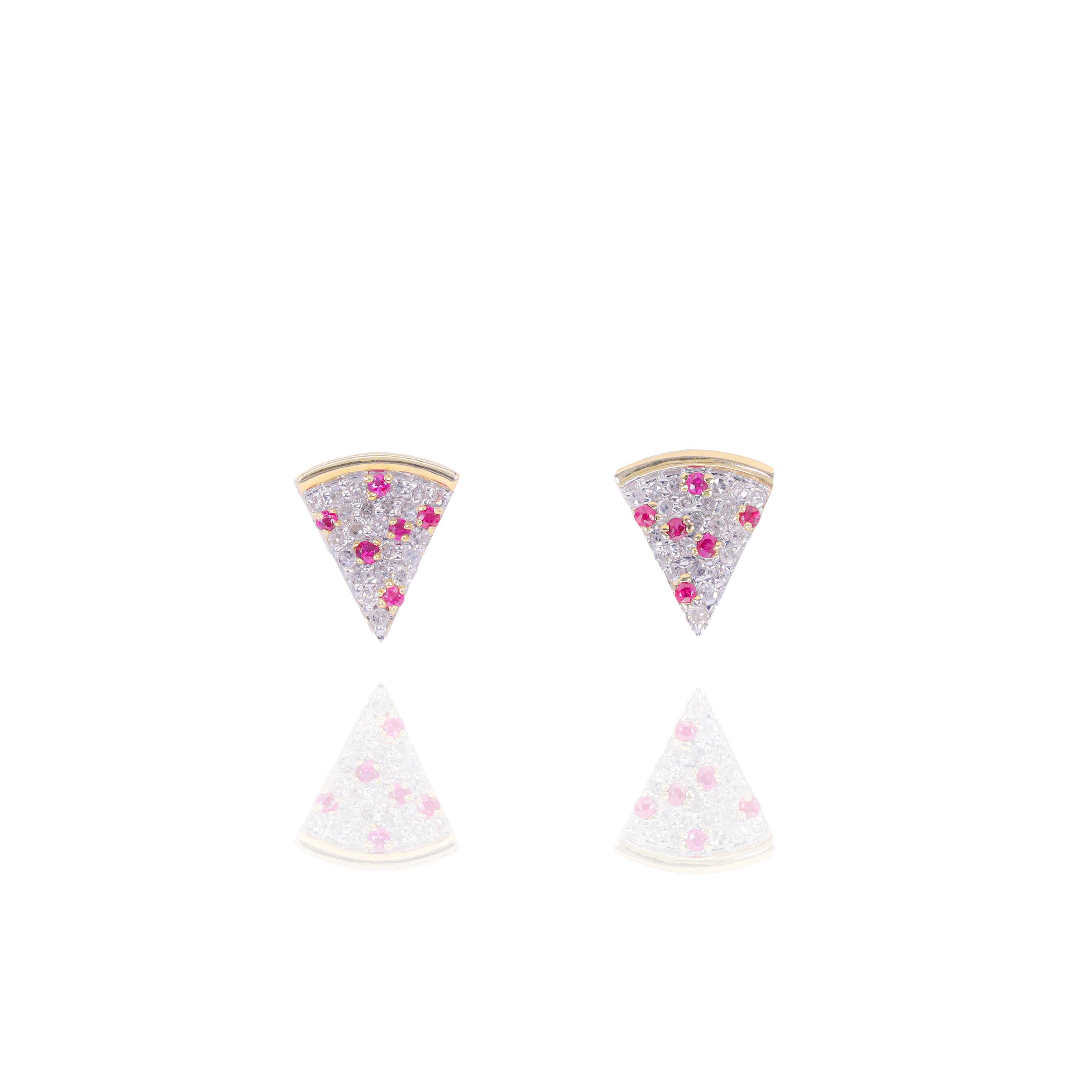 Pizza Lover Diamond Earrings with Red Rubies