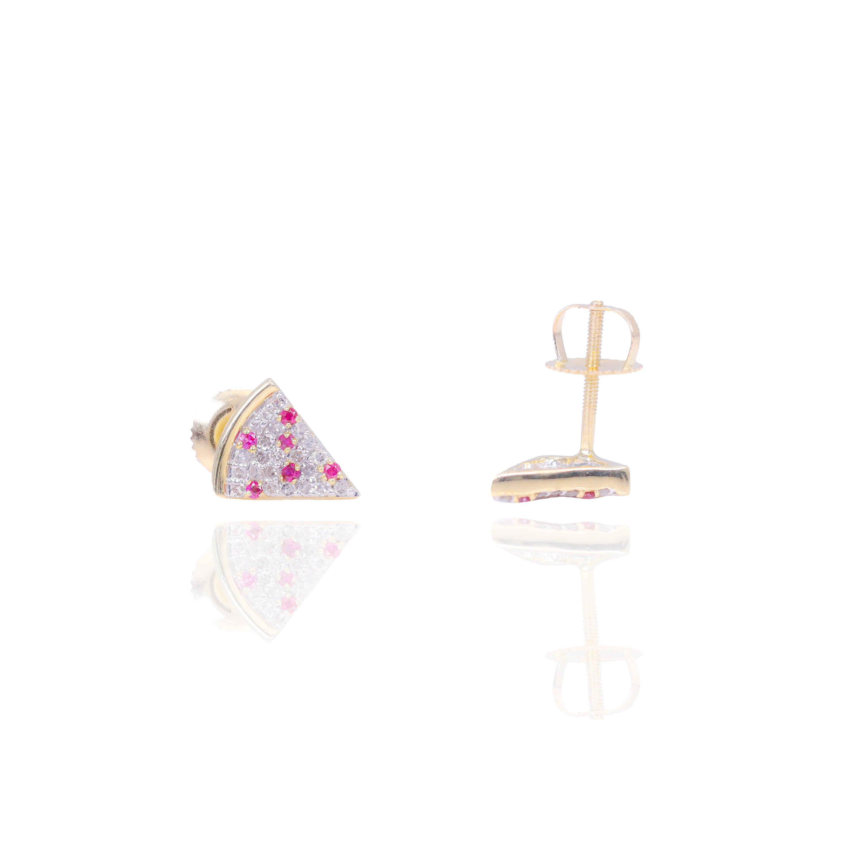 Pizza Lover Diamond Earrings with Red Rubies