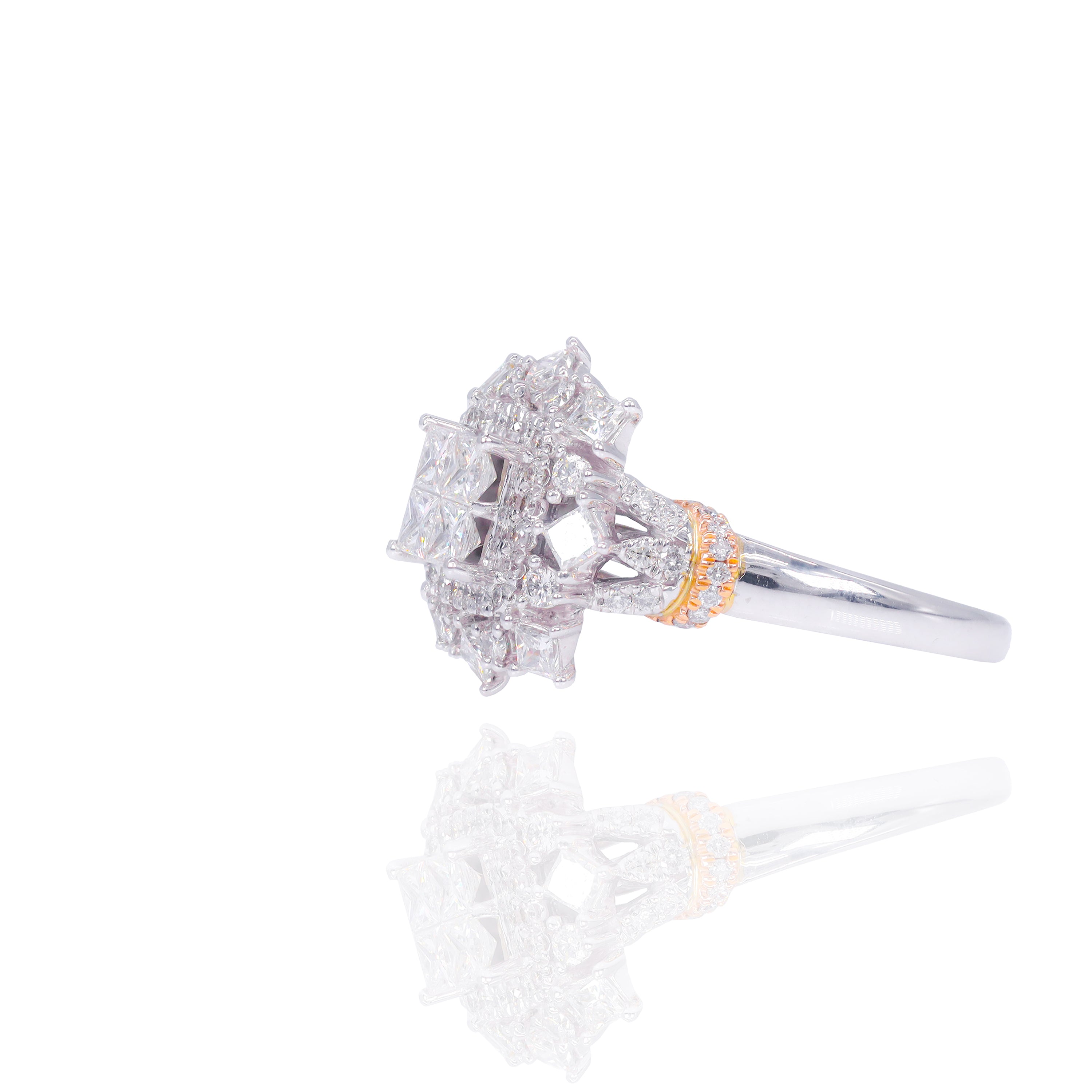 Princess Cut Center with Cluster Halo Diamond Engagement Ring
