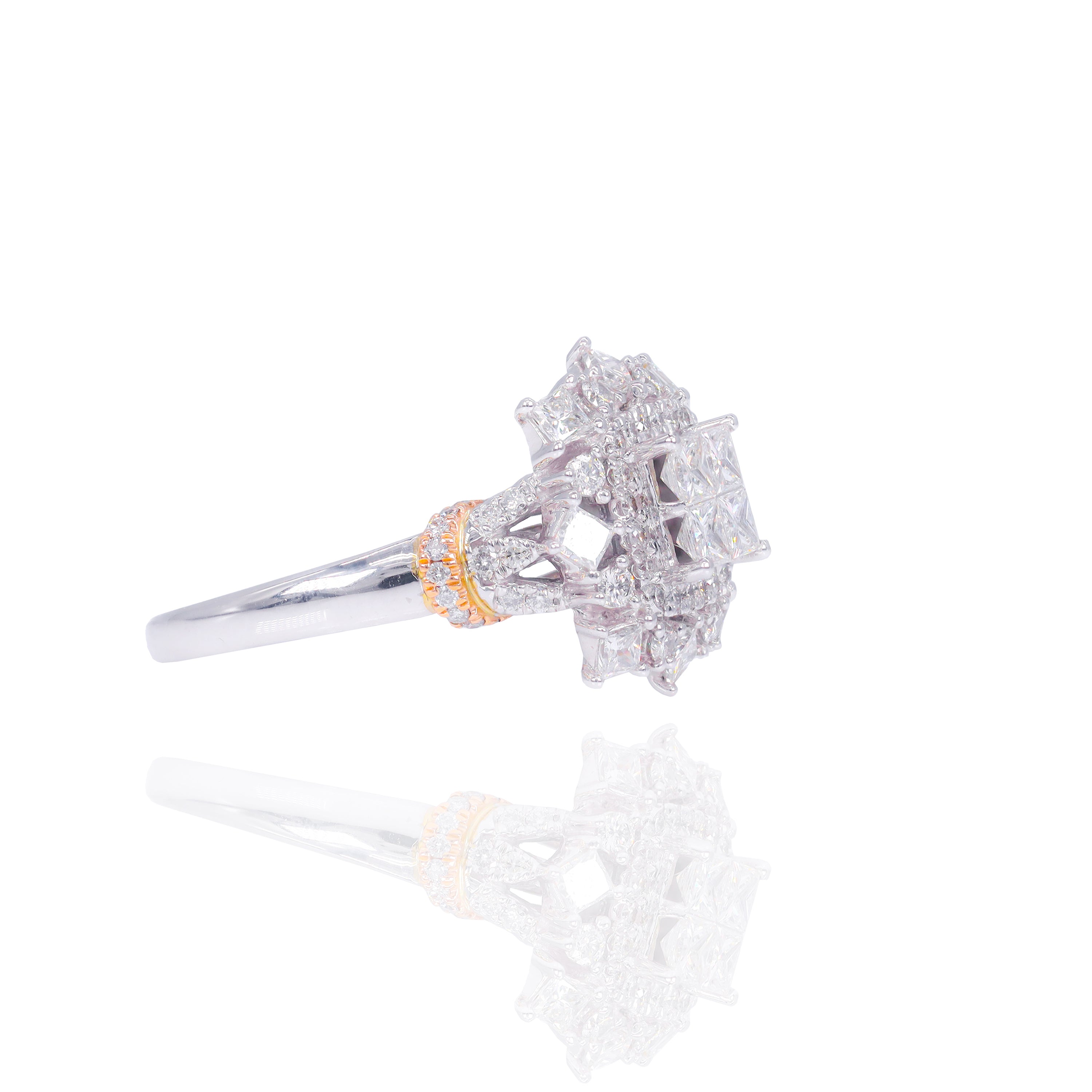 Princess Cut Center with Cluster Halo Diamond Engagement Ring