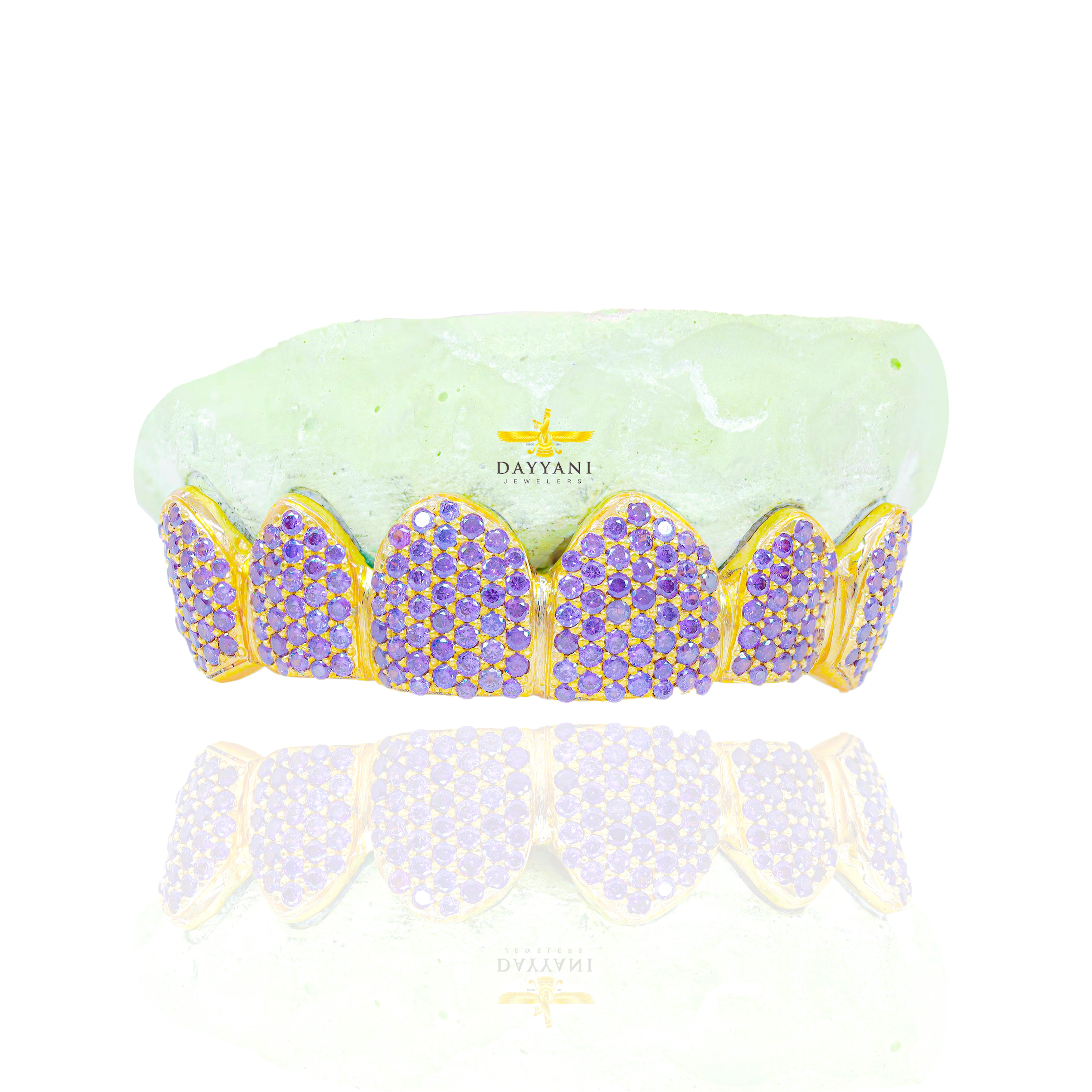 Custom ANY Color Gemstone Bussdown (Zig-Zag Setting) Gold Grillz