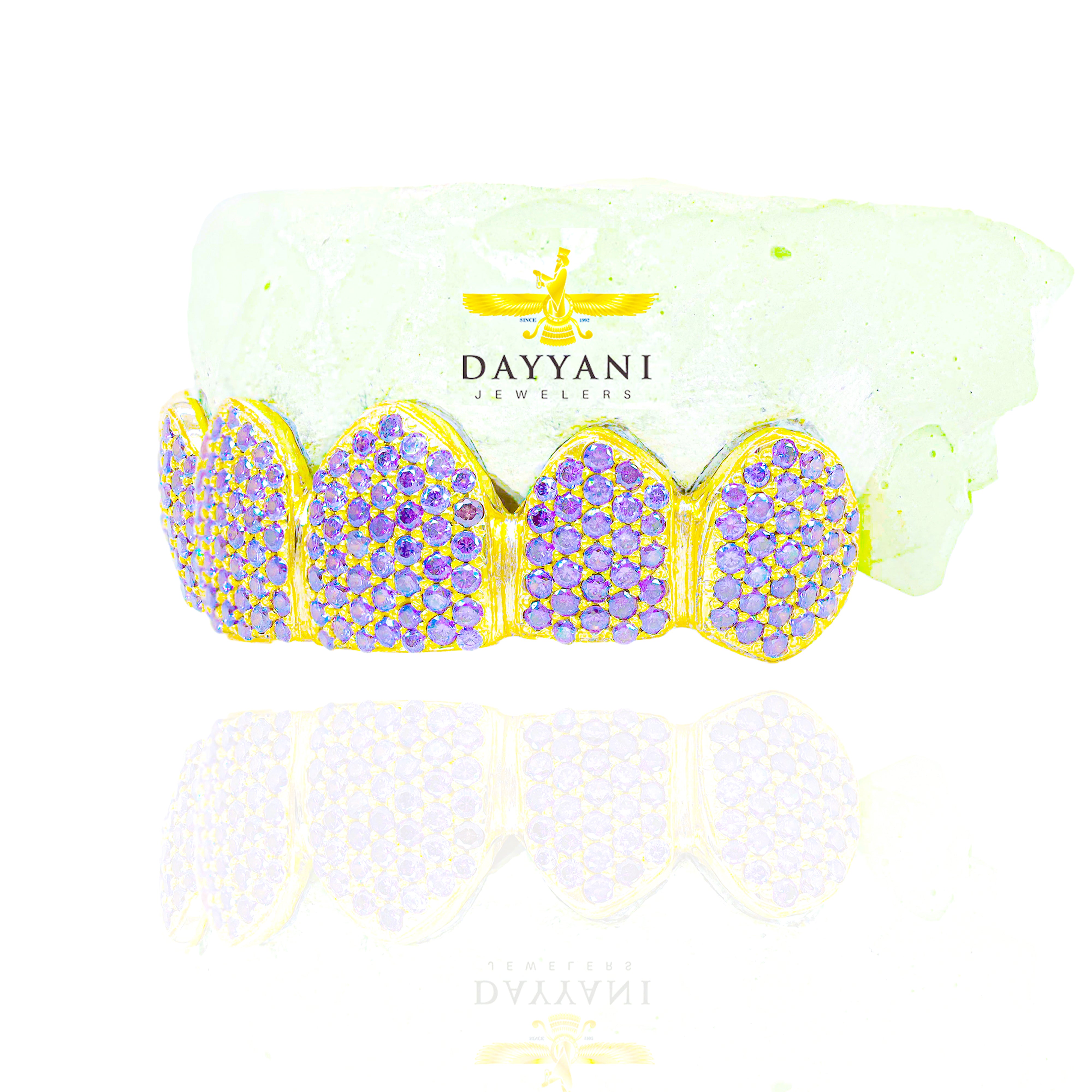 Custom ANY Color Gemstone Bussdown (Zig-Zag Setting) Gold Grillz
