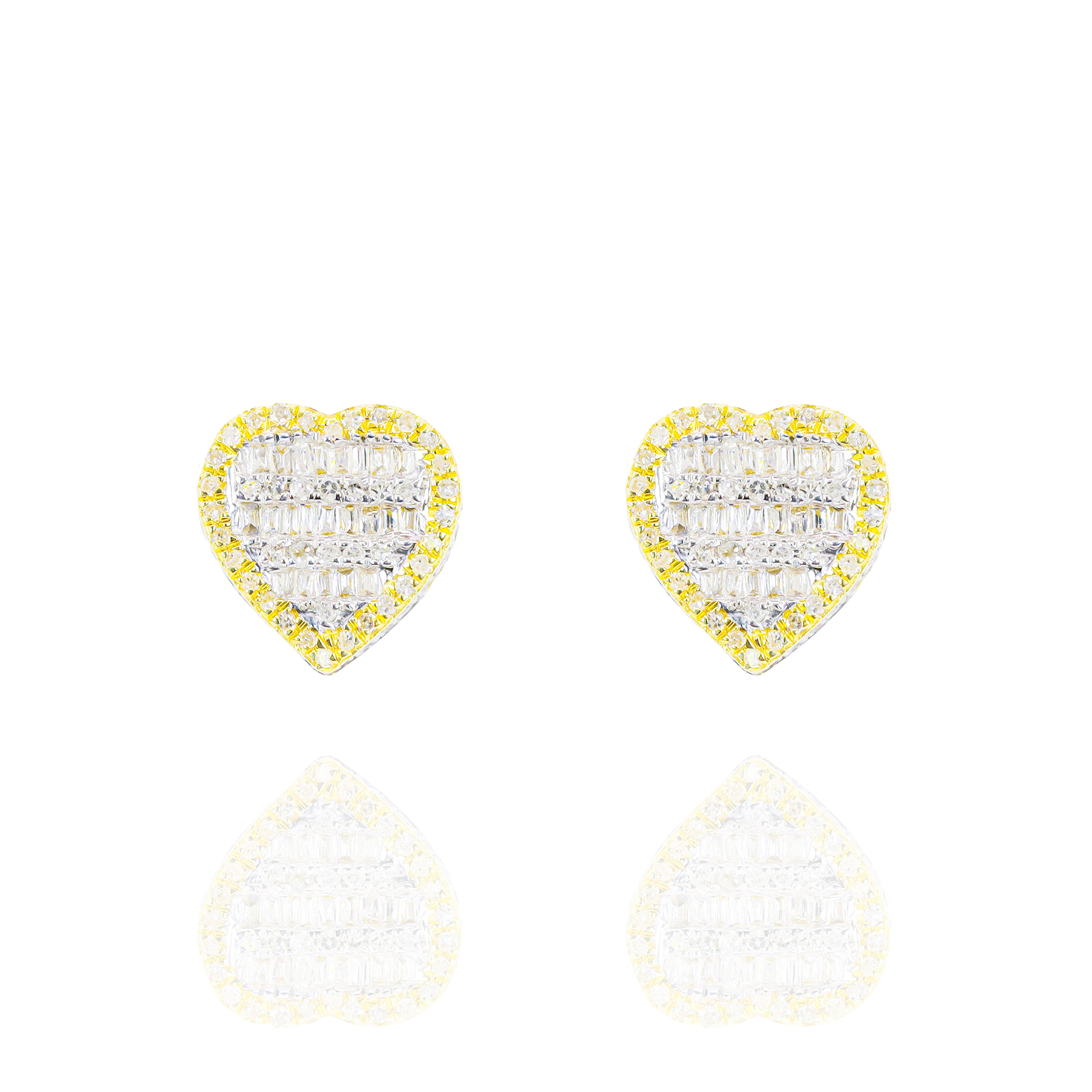 Two-Tone Heart Shape Baguette & Round Diamond Earrings