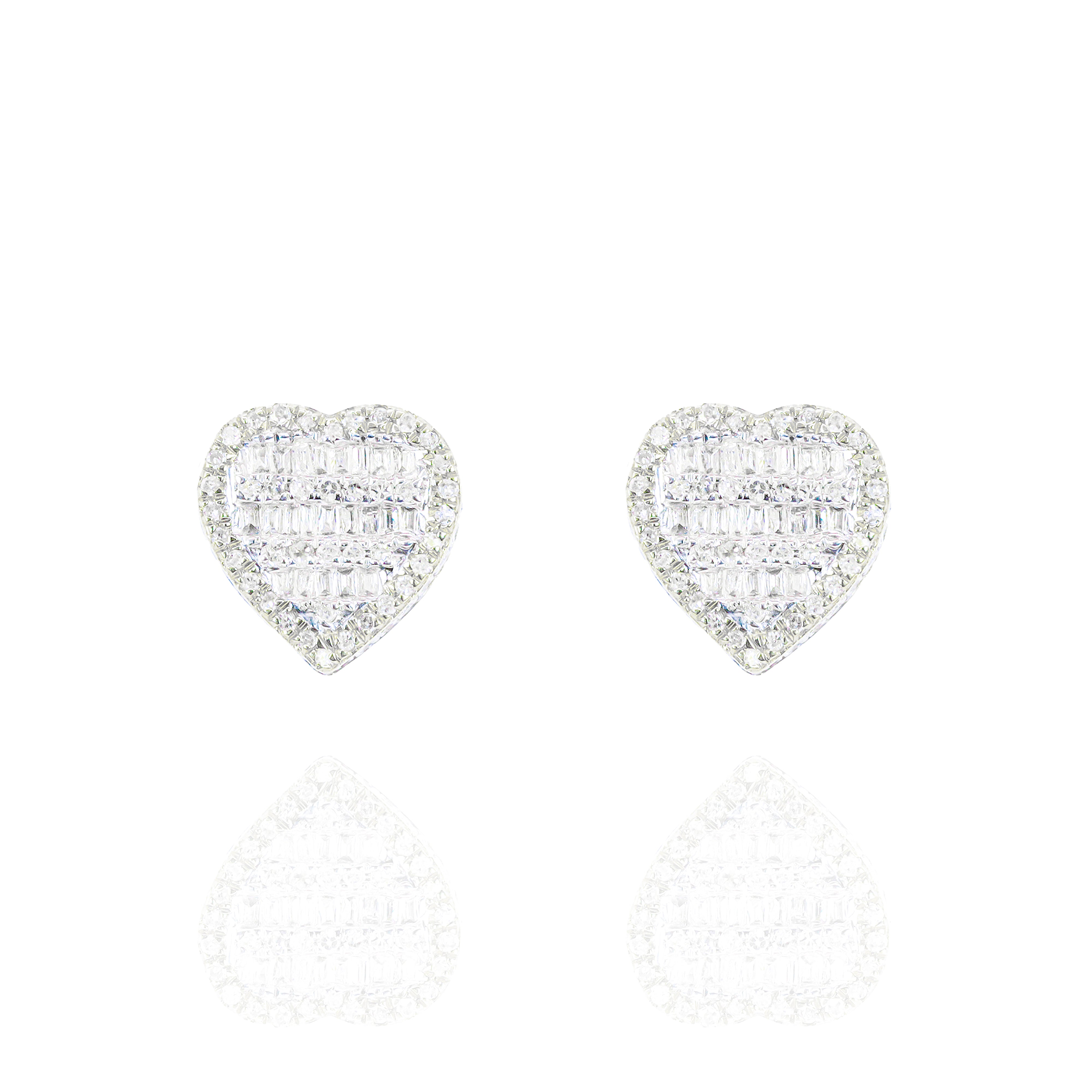 Two-Tone Heart Shape Baguette & Round Diamond Earrings
