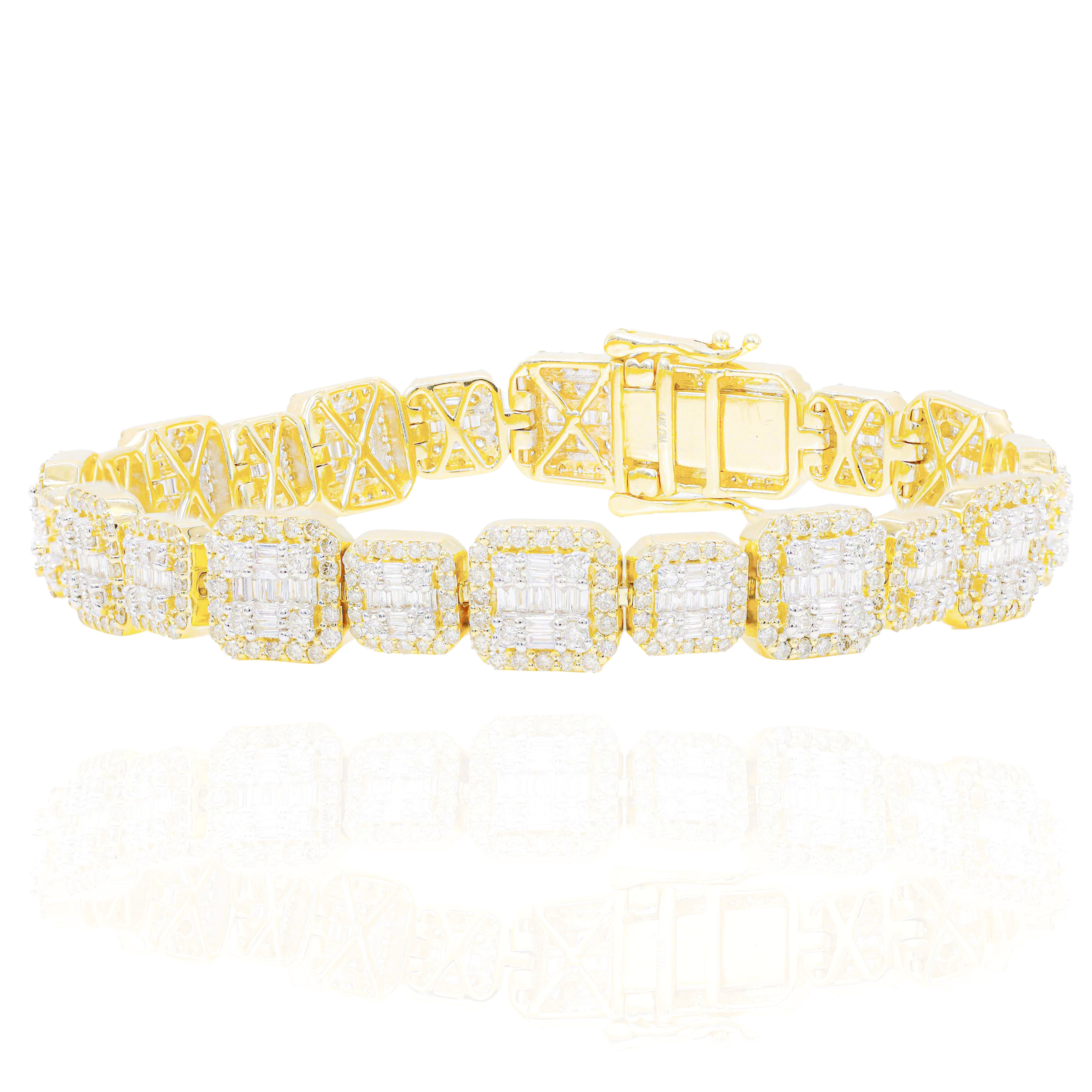 Alternating Square Link Baguette & Round Diamond Tennis Bracelet