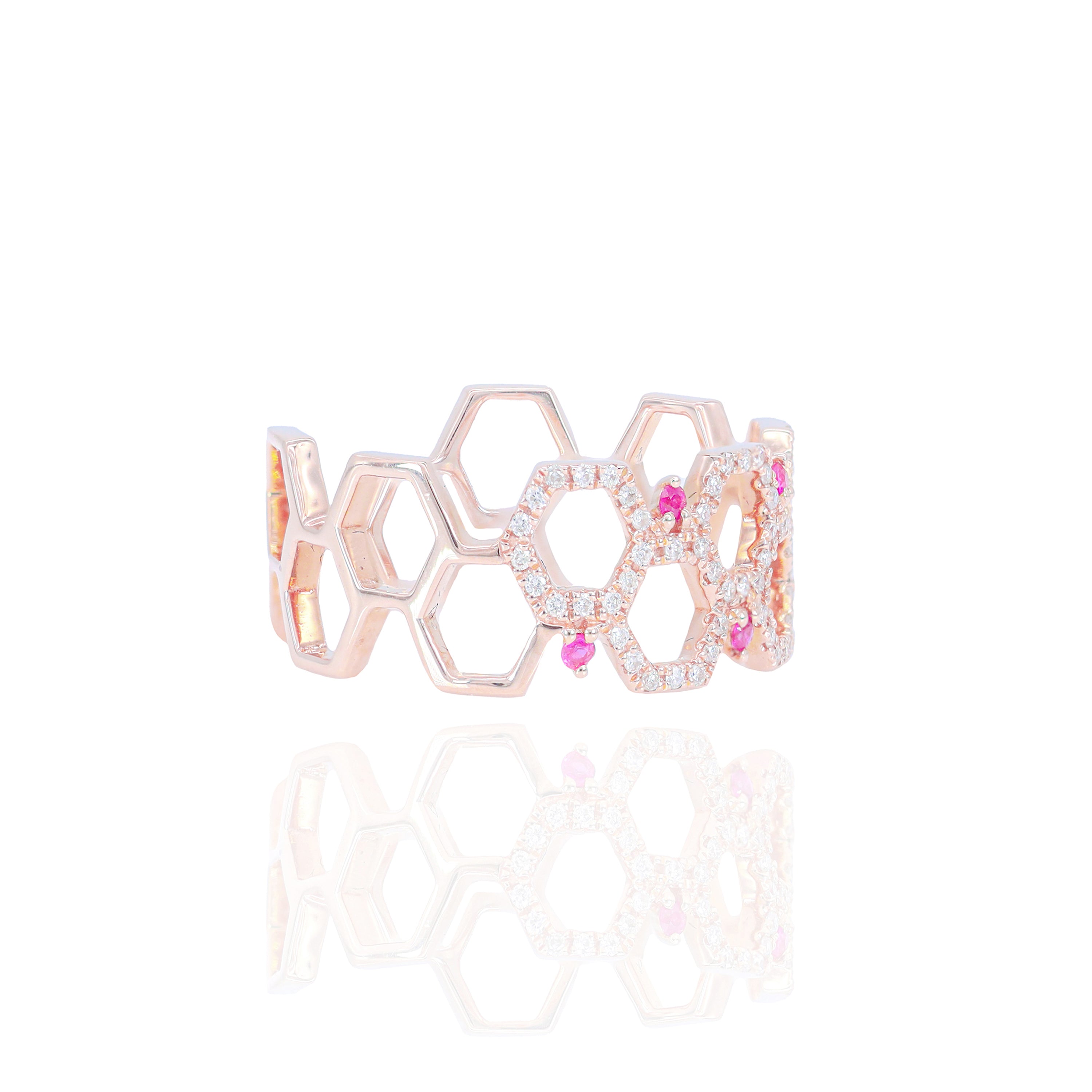 Diamond Honey-Comb Ring with Gemstones