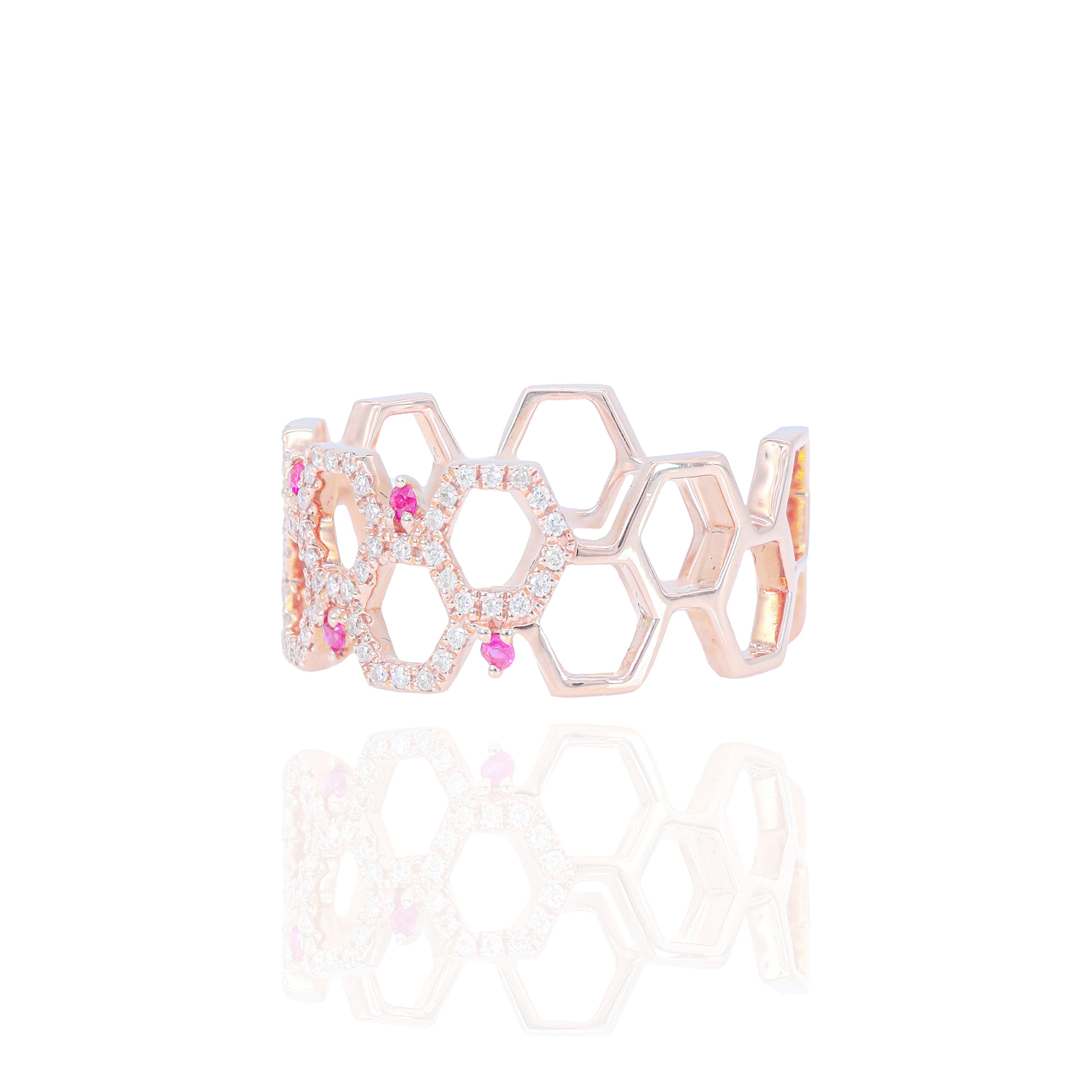 Diamond Honey-Comb Ring with Gemstones