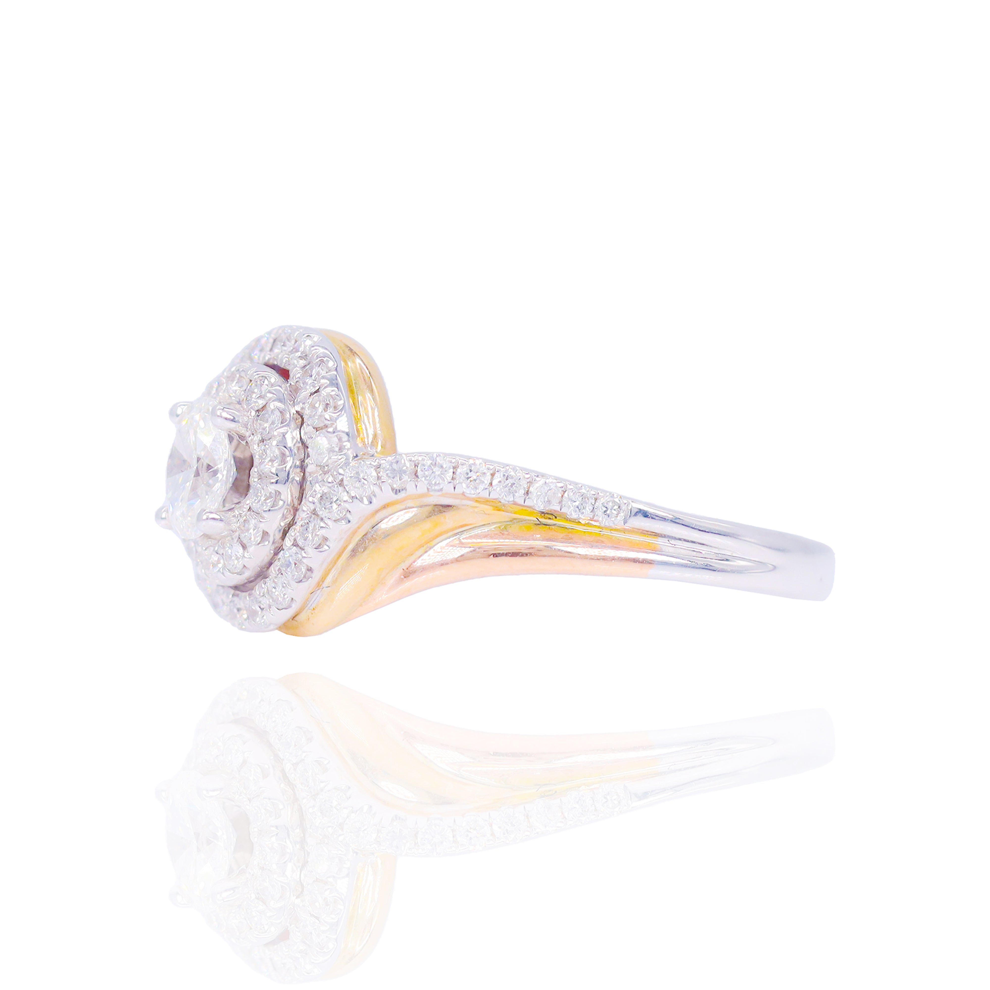 Oval Center Two-Tone Ring with Double Halo Diamond Ring