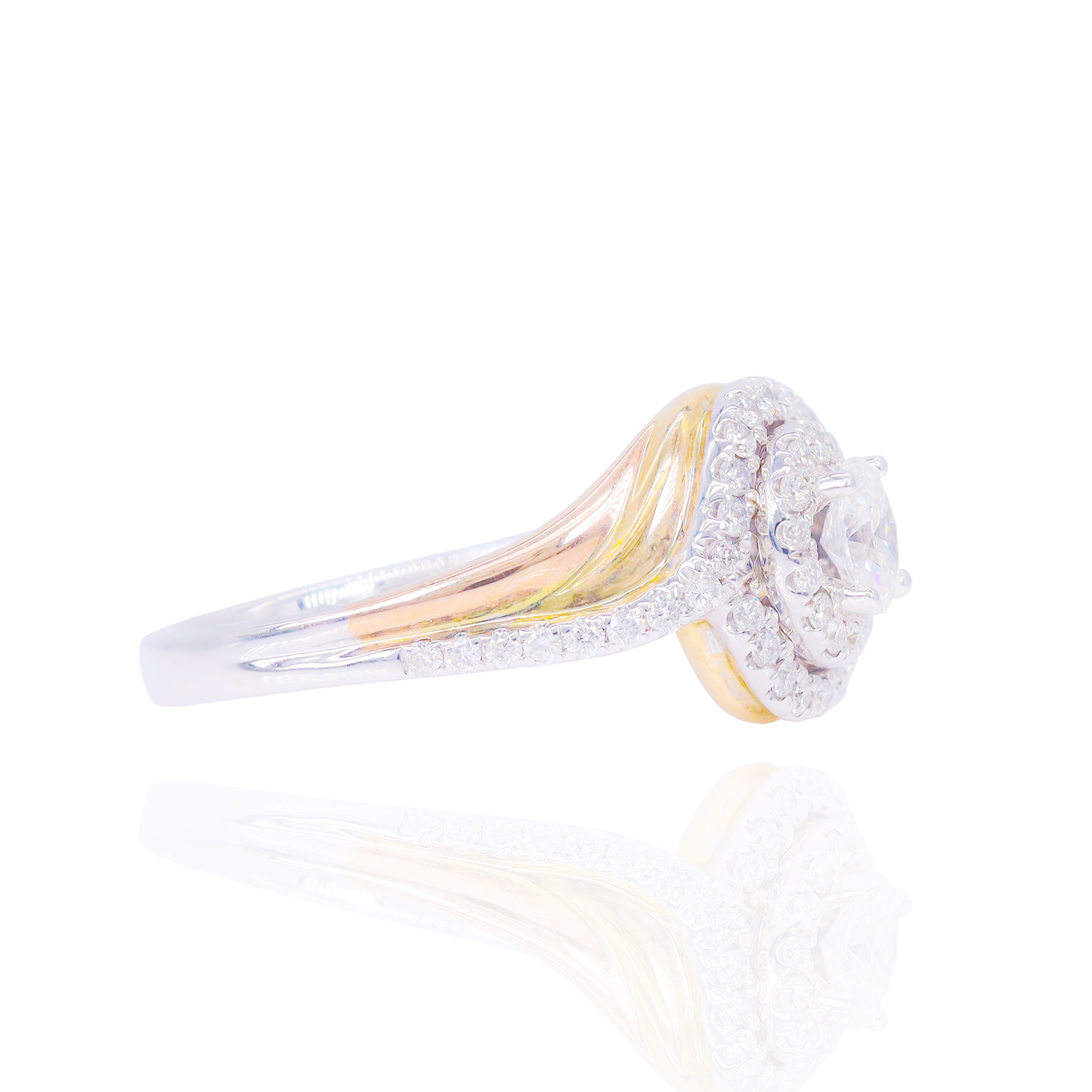 Oval Center Two-Tone Ring with Double Halo Diamond Ring