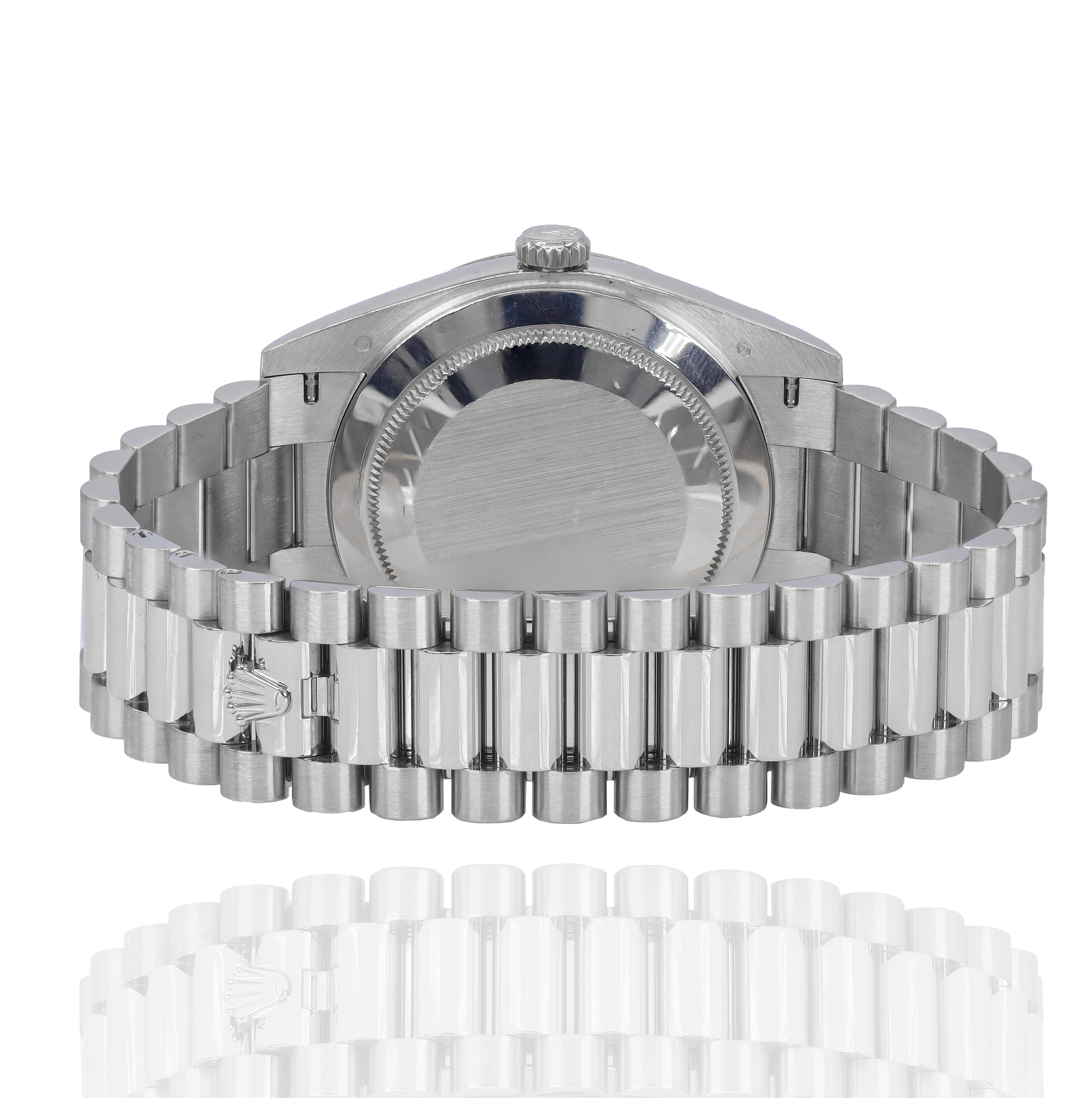Rolex 228239 Day-Date 40mm White Gold Bright Black Baguette Diamond Dial