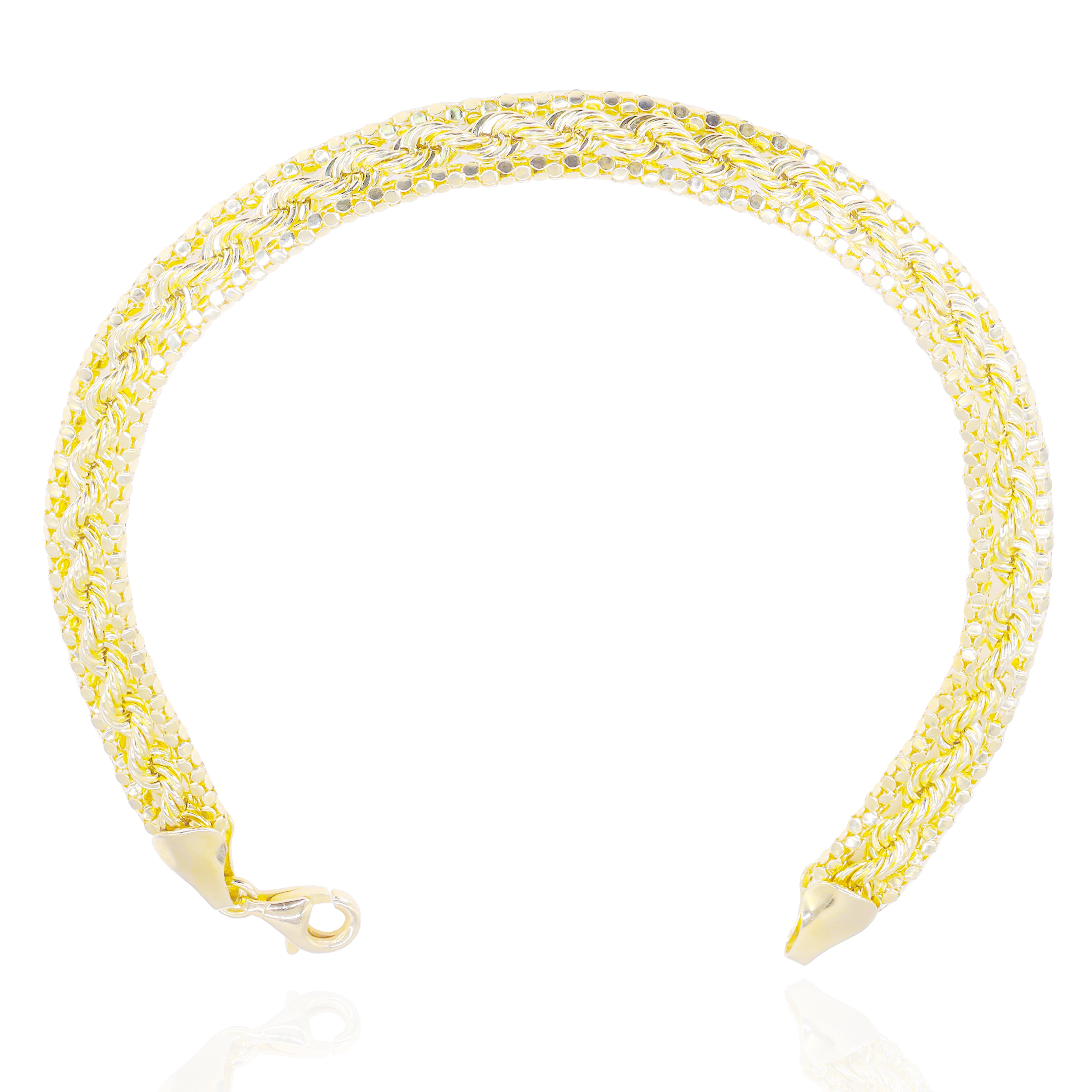 14KT Peruvian Yellow Gold Popcorn Rope Triple Strand Bracelet